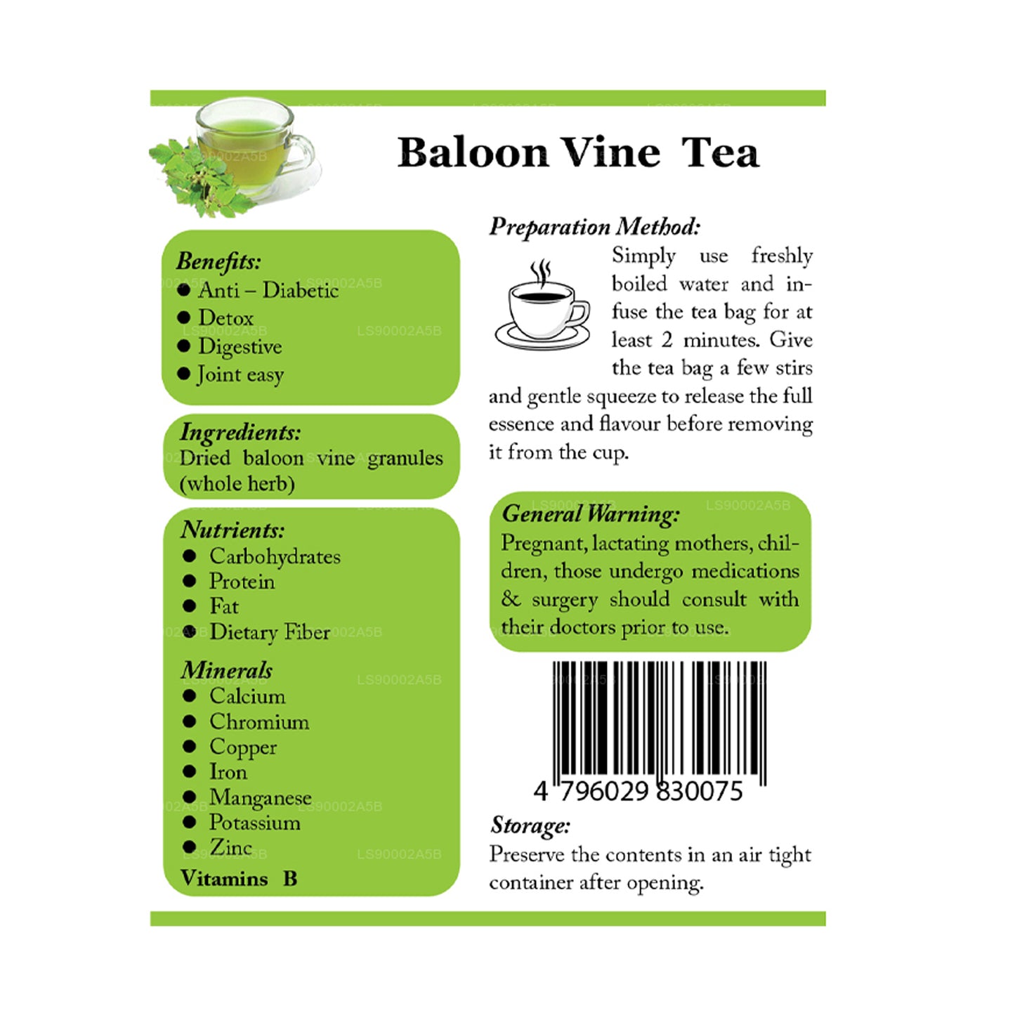 Té Lifetone Balloon Vine (30 g) 20 bolsitas de té