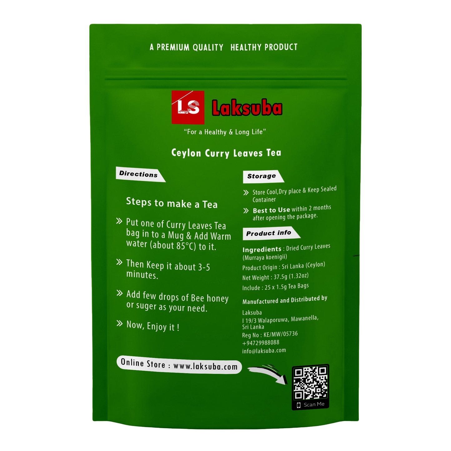 Té de hojas de curry de Ceilán Laksuba (37,5 g) 25 bolsitas