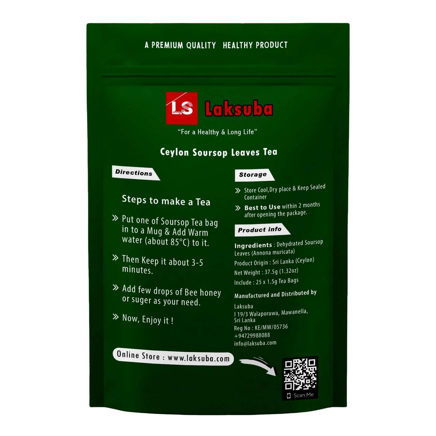 Té de hojas de guanábana Laksuba de Ceilán (37,5 g) 25 bolsitas