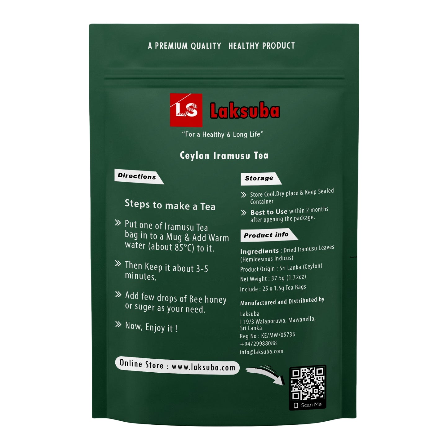 Té Laksuba Ceylon Iramusu (37,5 g) 25 bolsitas
