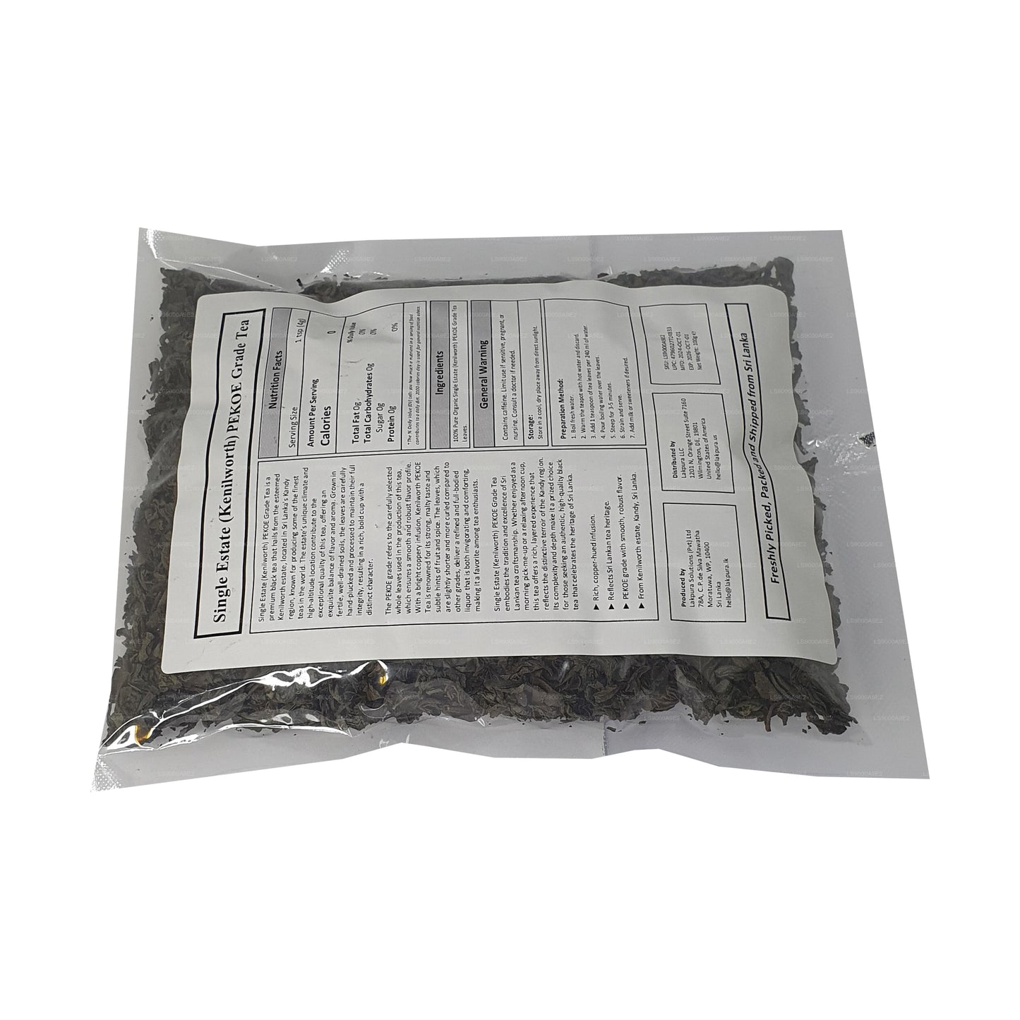 Té negro de Ceilán Lakpura Single Estate (Kenilworth) de grado PEKOE (100 g)