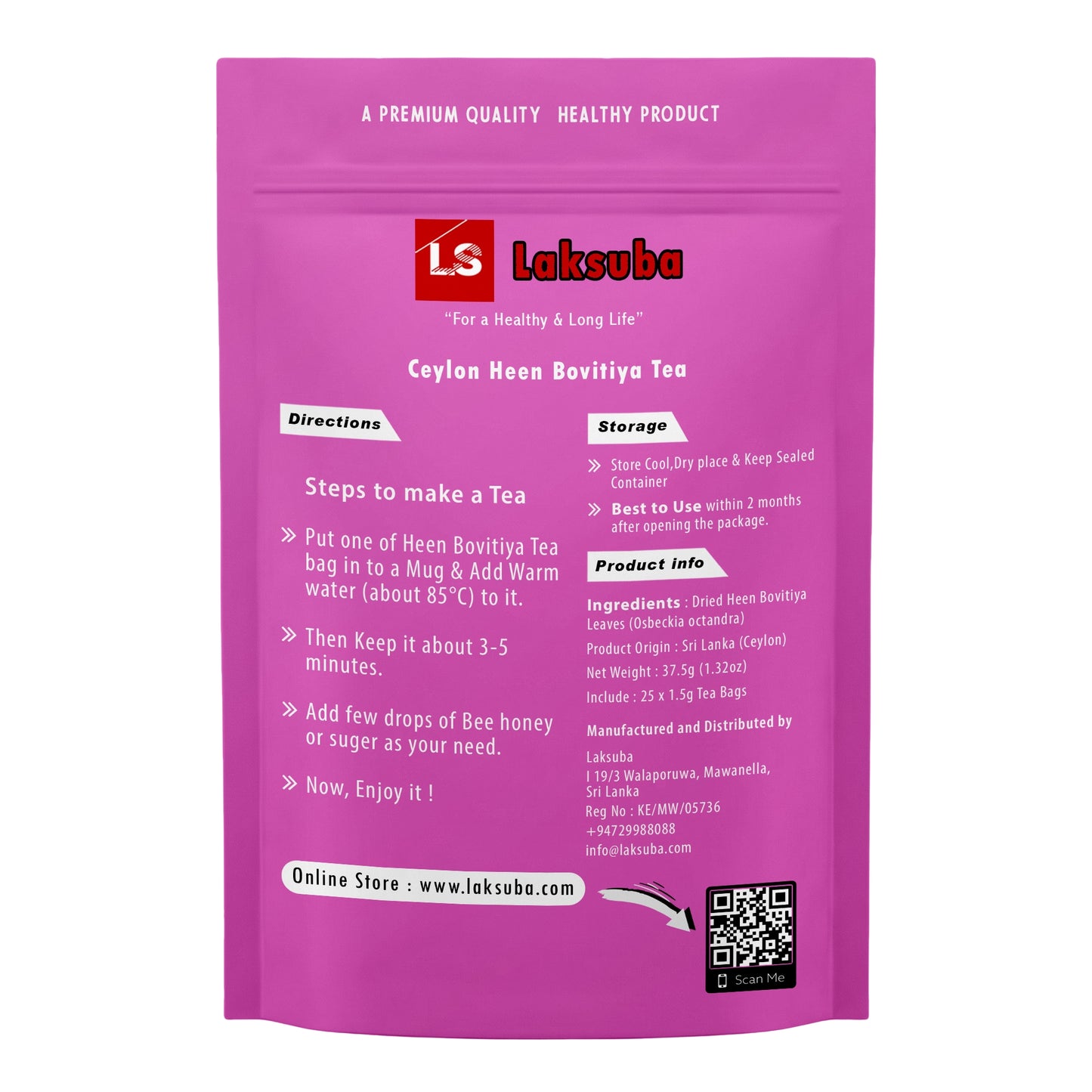 Té Laksuba Ceylon Heen Bovitiya (37,5 g) 25 bolsitas