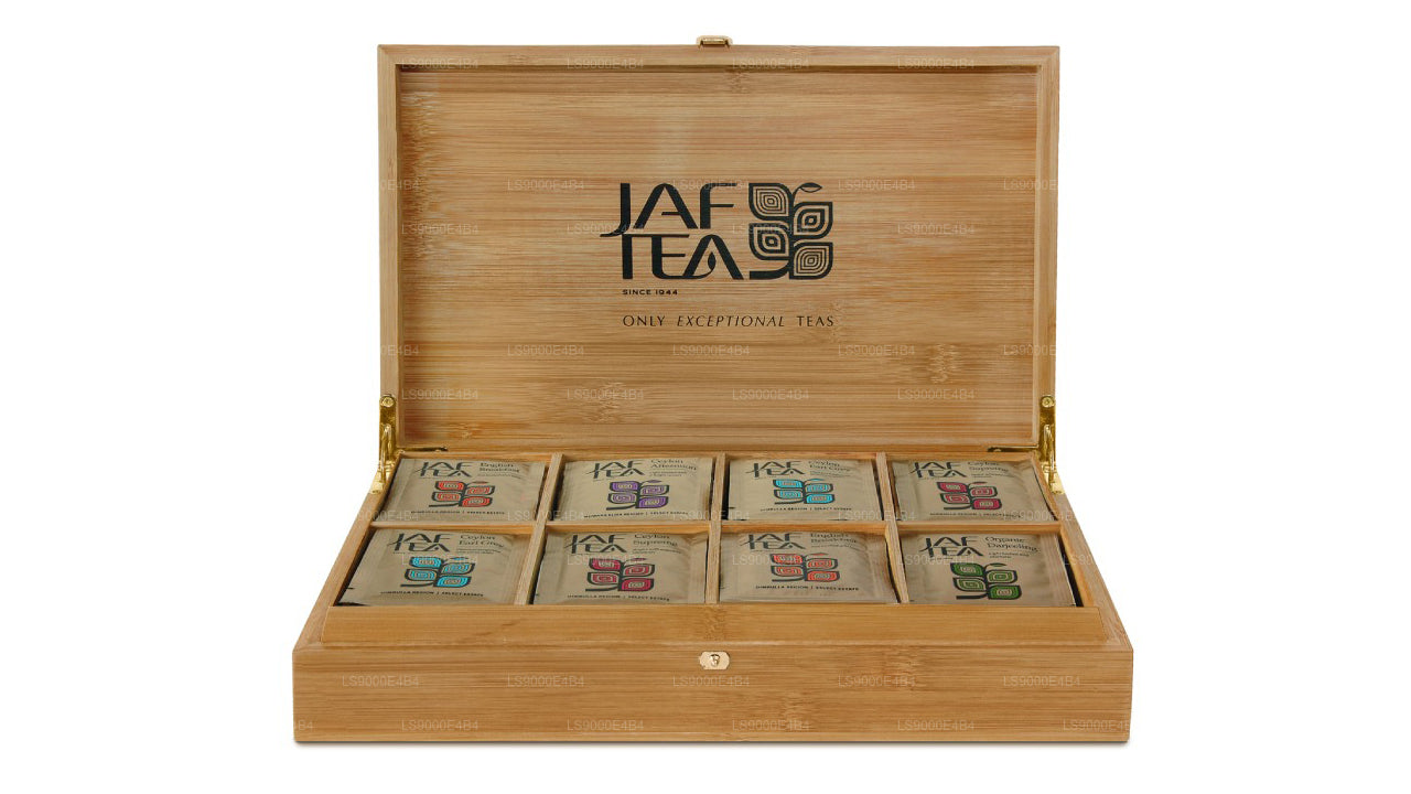 Presentador de bambú Jaf Tea de 8 compartimentos con sobre de aluminio (160 g)
