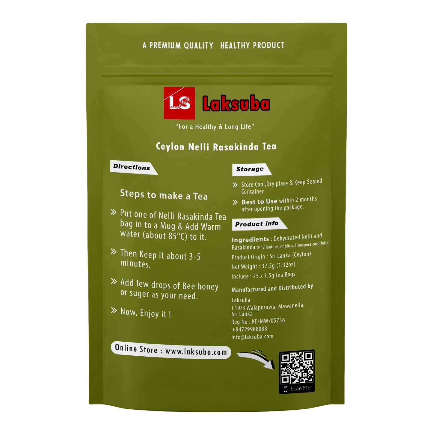Té Laksuba Ceylon Nelli Rasakinda (37,5 g) 25 bolsitas