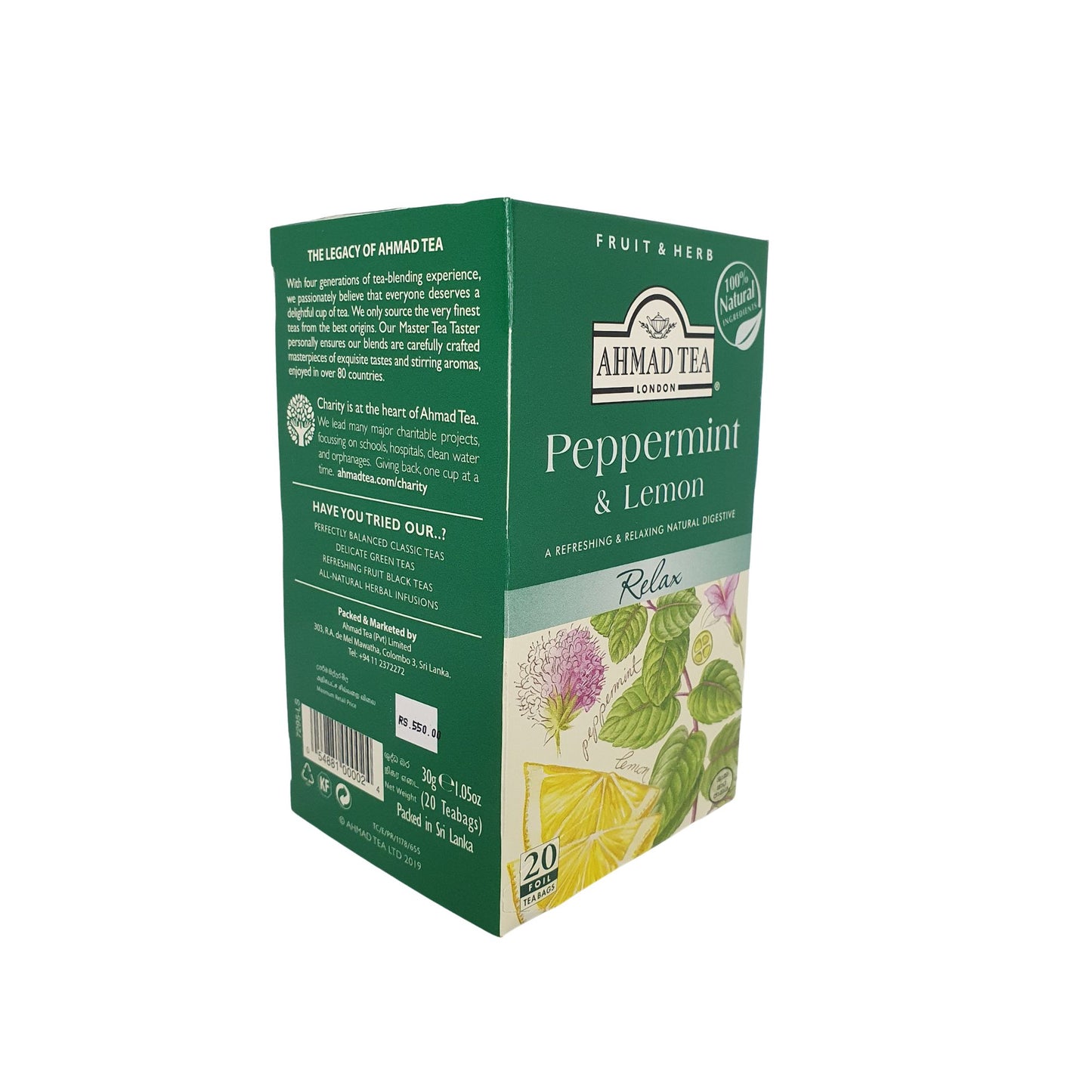 Té de menta y limón Ahmad Tea (40 g), 20 bolsitas de aluminio