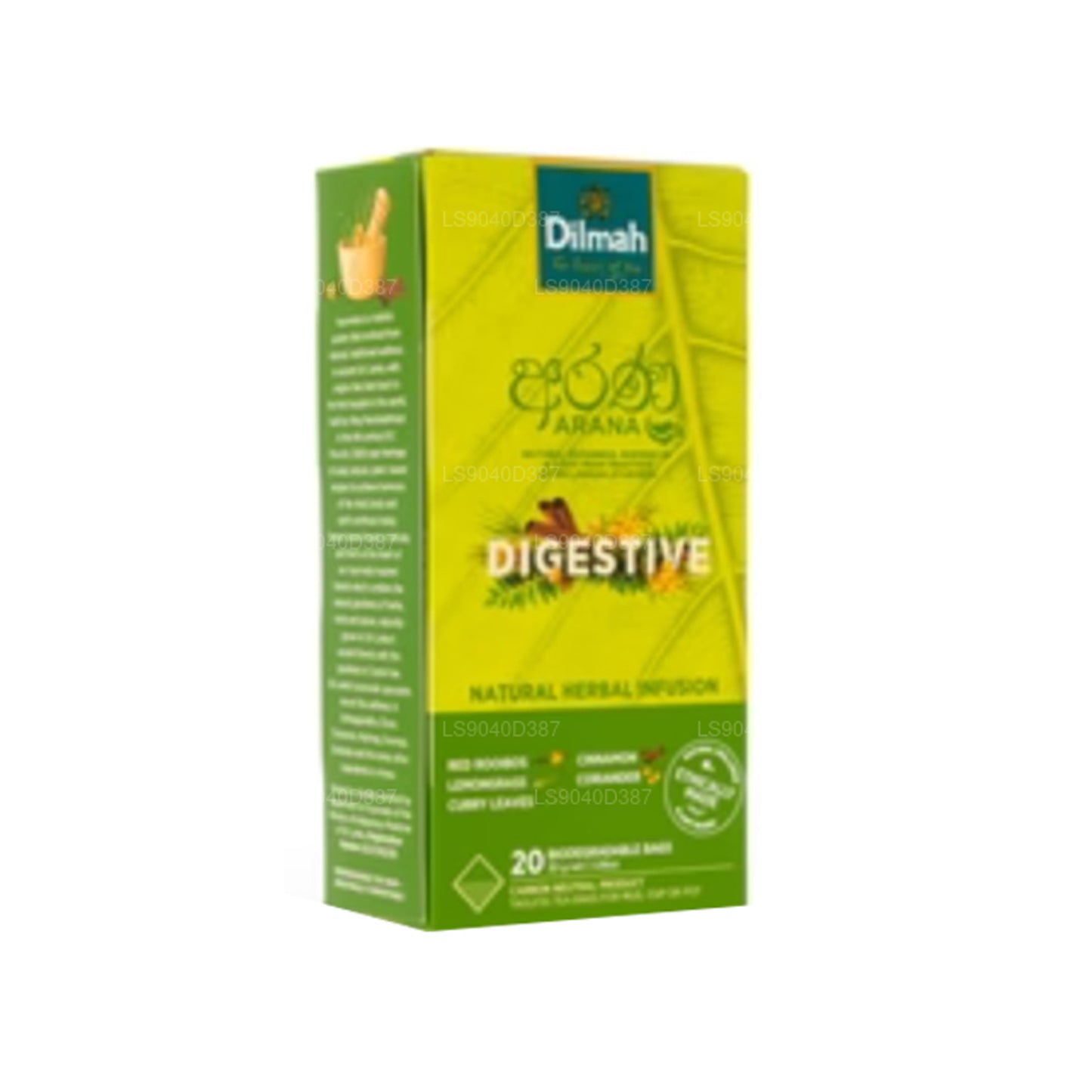 Infusión de hierbas naturales Dilmah Arana Digestive Red Rooibos (20 bolsas de té sin etiqueta)