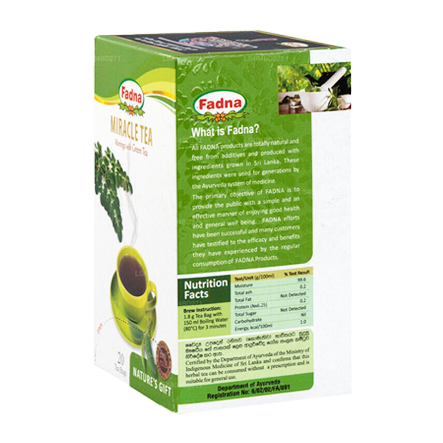 Fadna Miracle Tea Moringa con té verde (40 g), 20 bolsitas de té