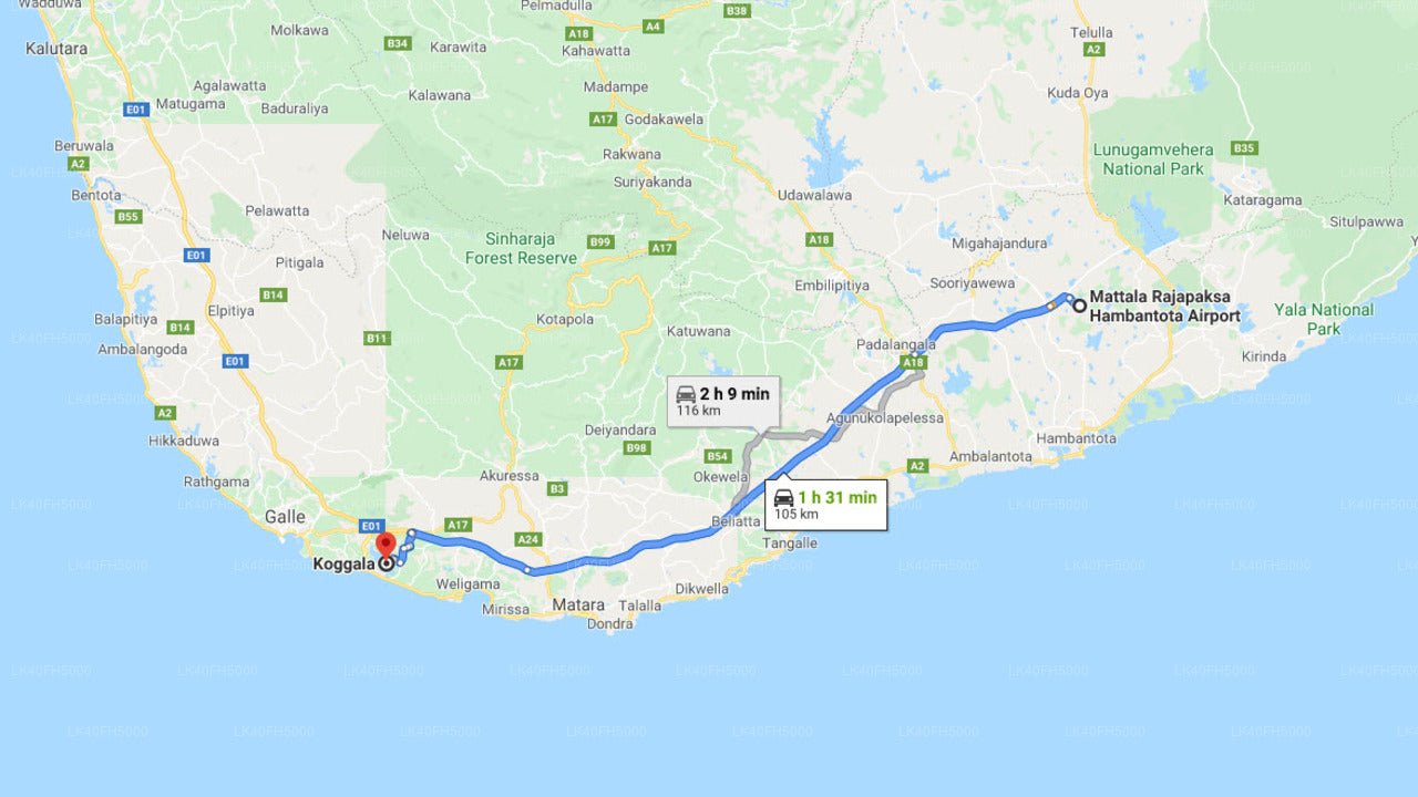 Traslado privado de la ciudad de Koggala al aeropuerto de Mattala (HRI)