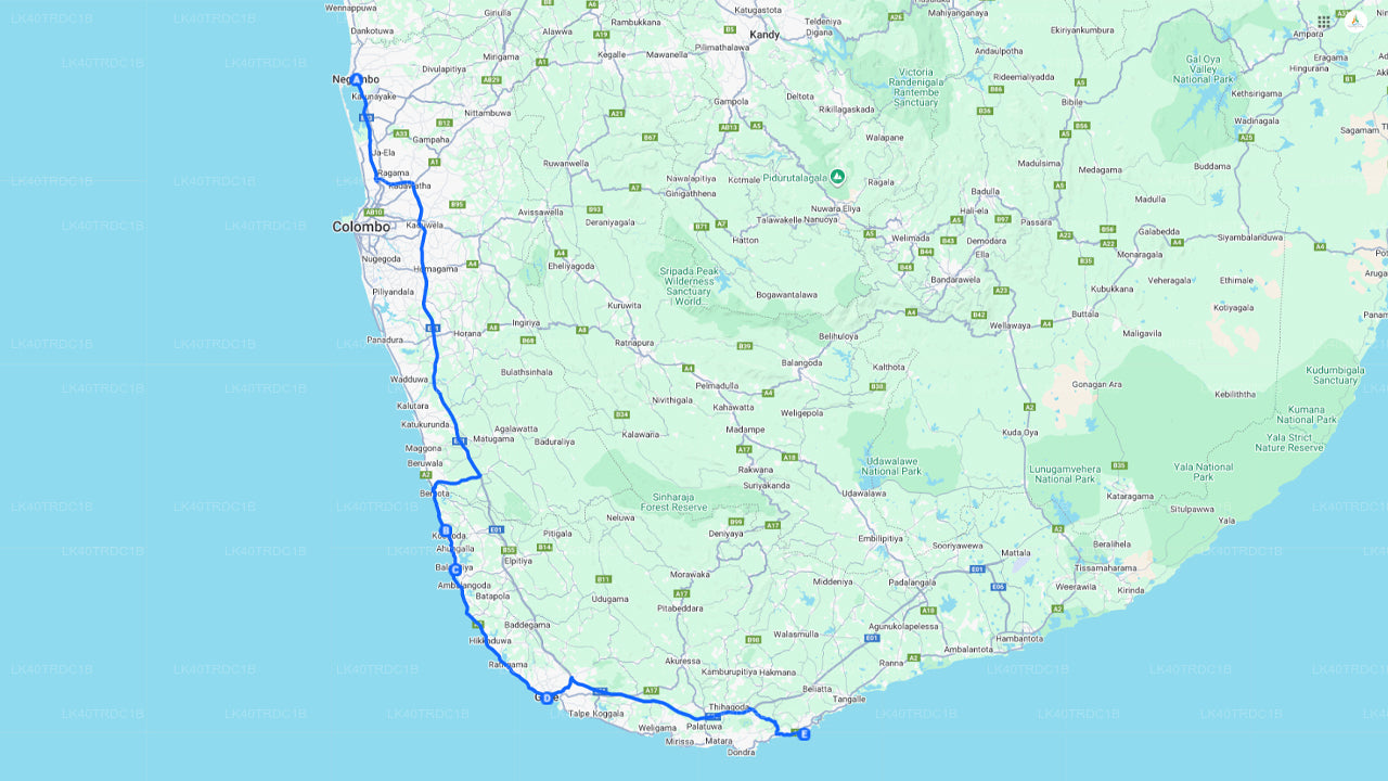 Traslado privado de Negombo a Hiriketiya con paradas turísticas