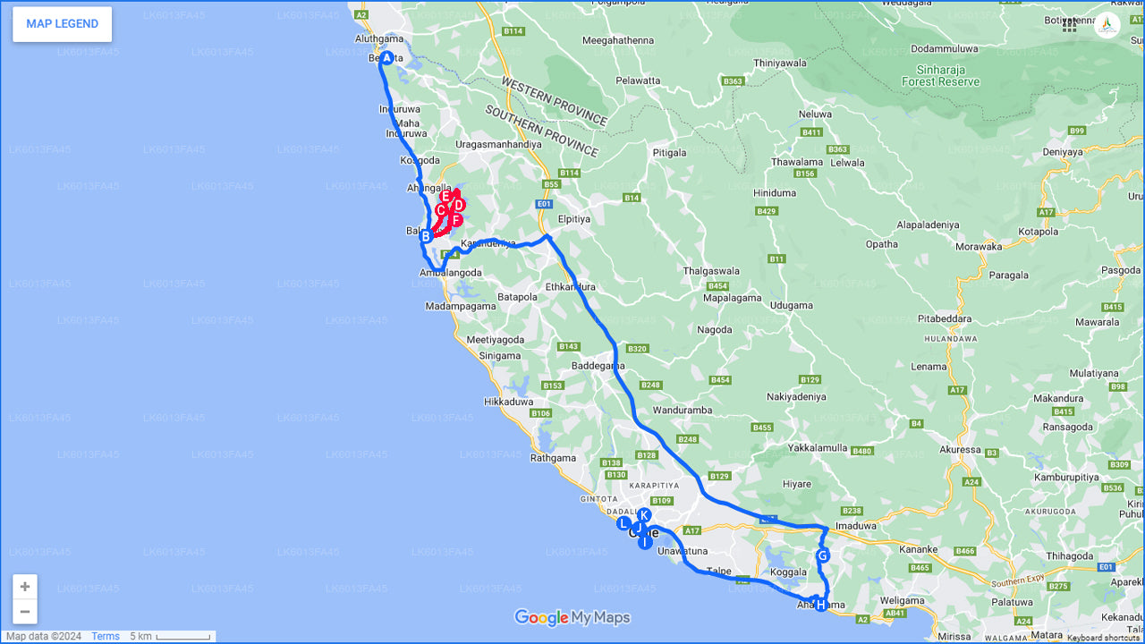 Balapitiya, Handunugoda y Galle de Bentota