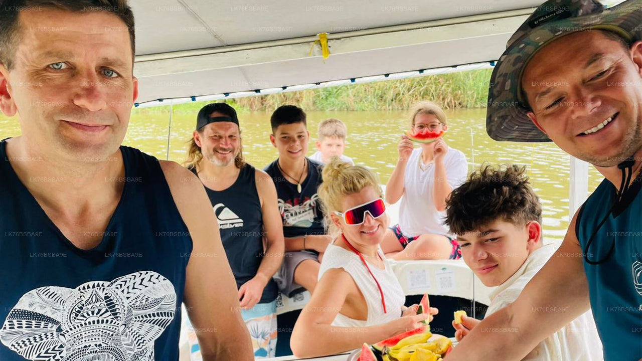 Group of people on a boat trip with a scenic background
