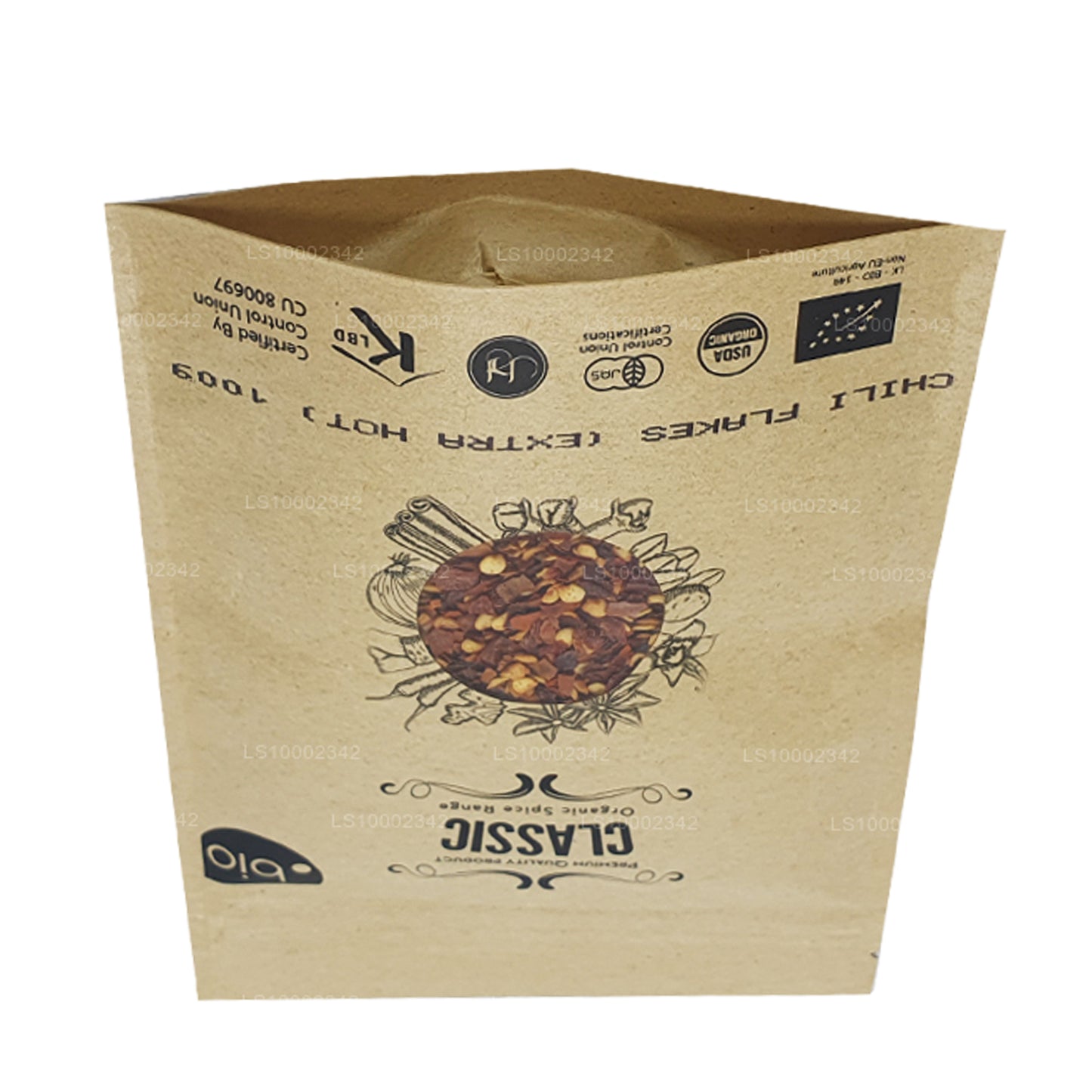 Hojuelas de chile orgánico Lakpura extra calientes