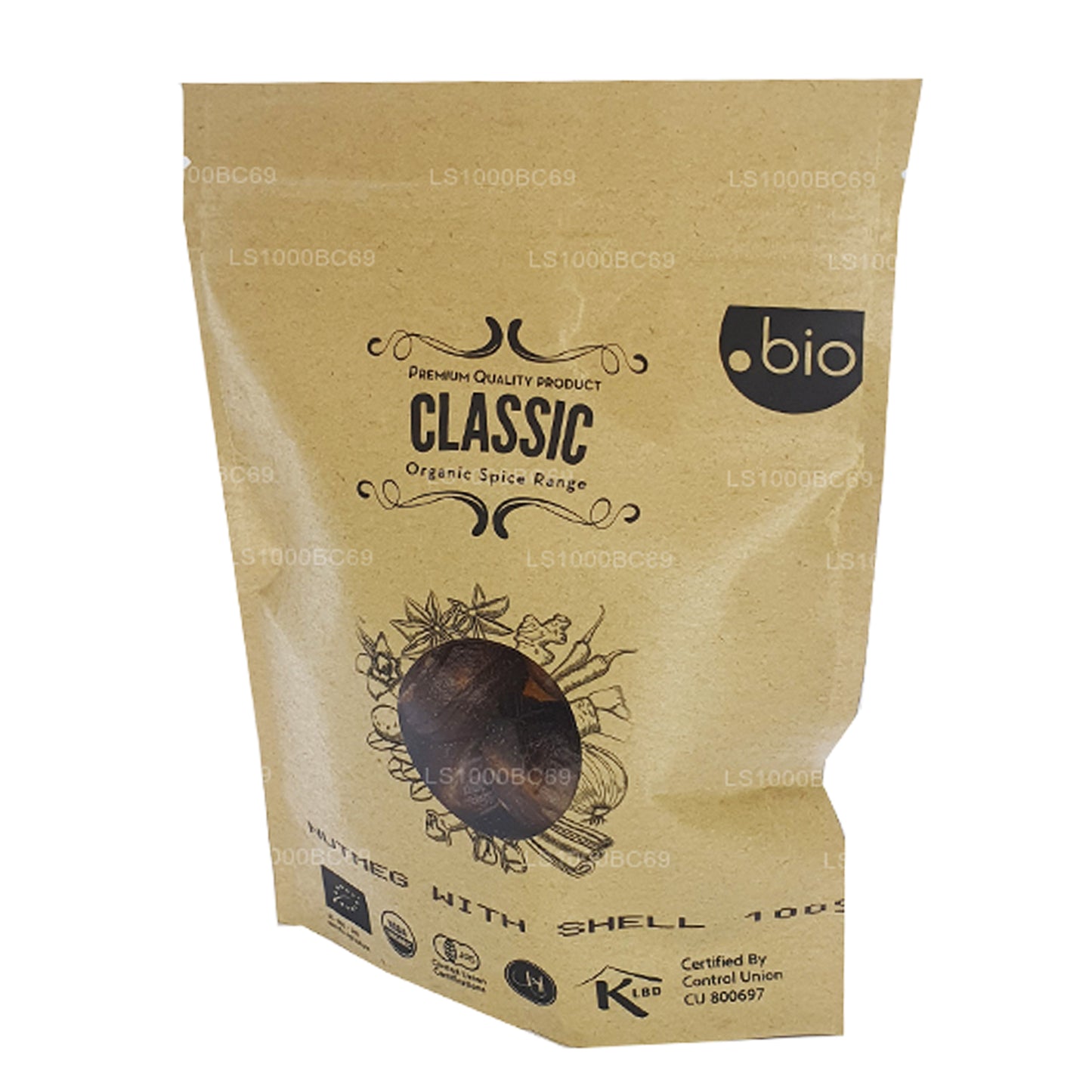 Nuez moscada orgánica Lakpura con cáscara