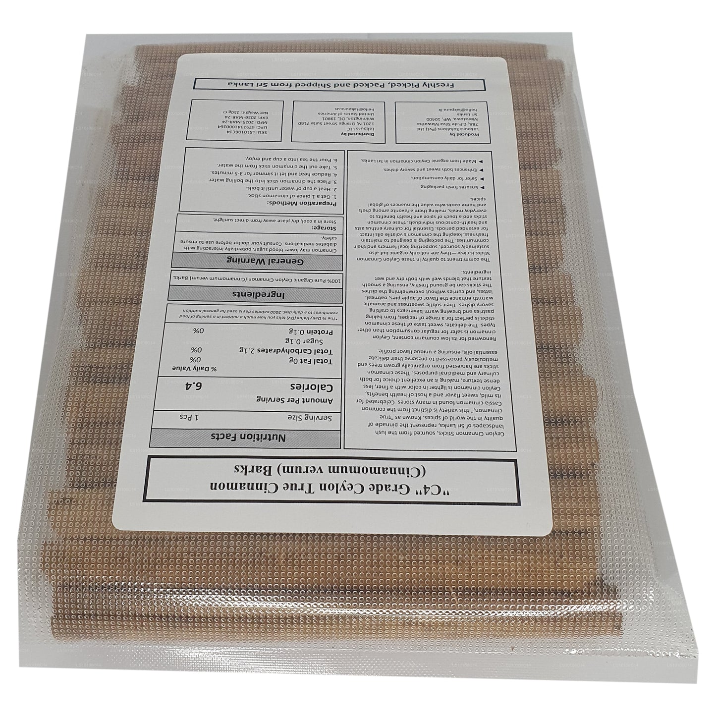 Paquete de corteza de canela verdadera de Ceilán, grado C4, de Lakpura