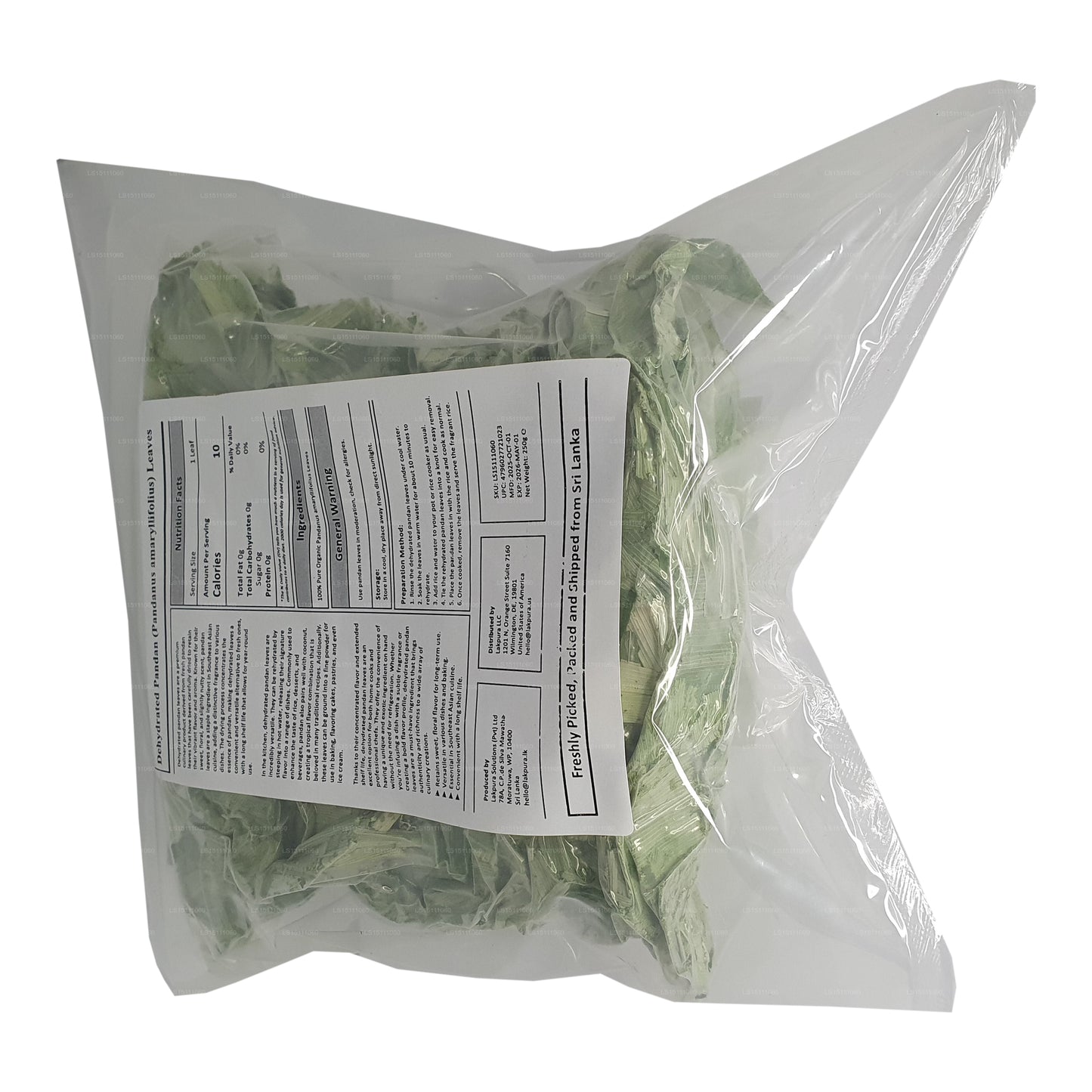 Hojas deshidratadas de Pandan Rampe de Lakpura