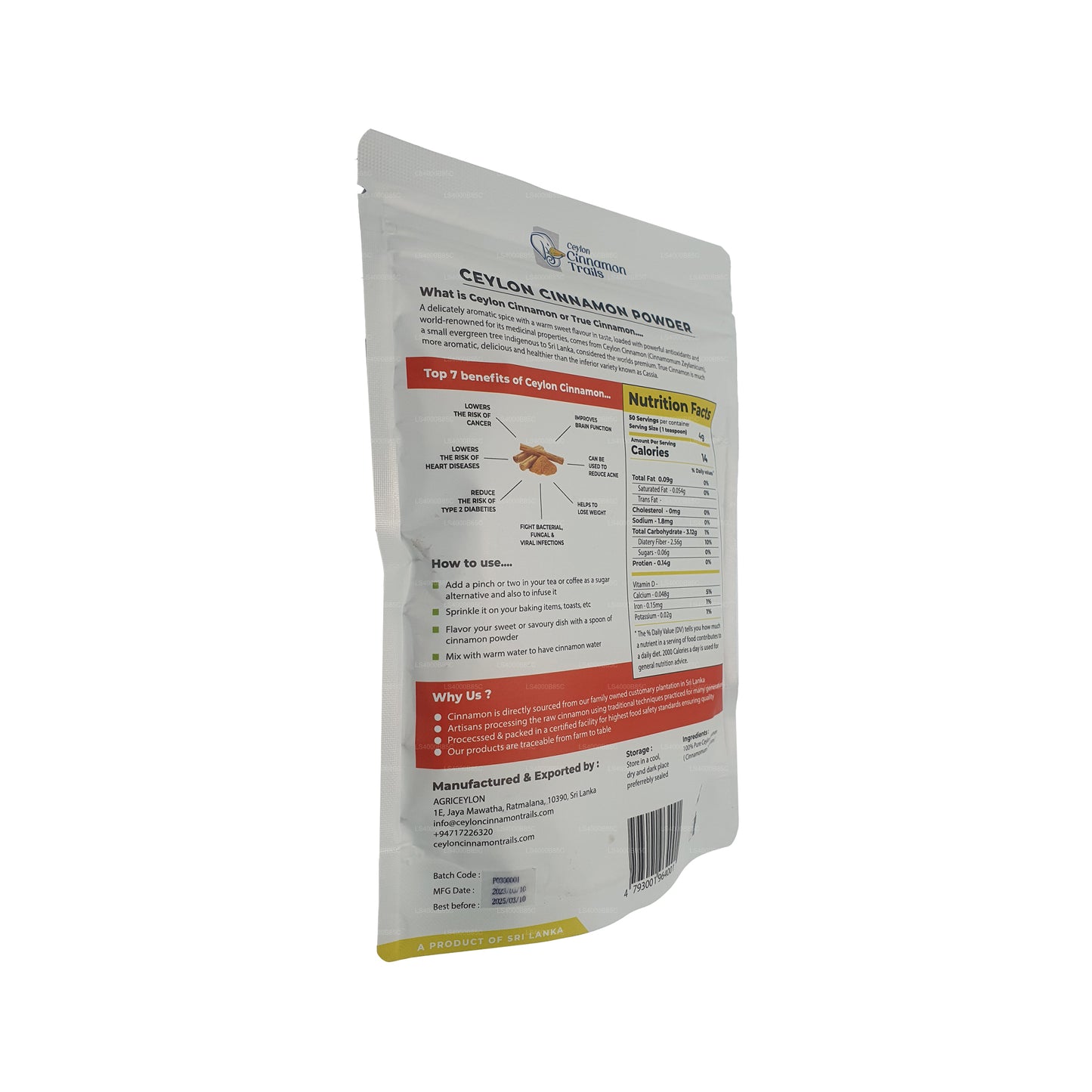 Canela en polvo Ceylon Cinnamon Trails (200 g)