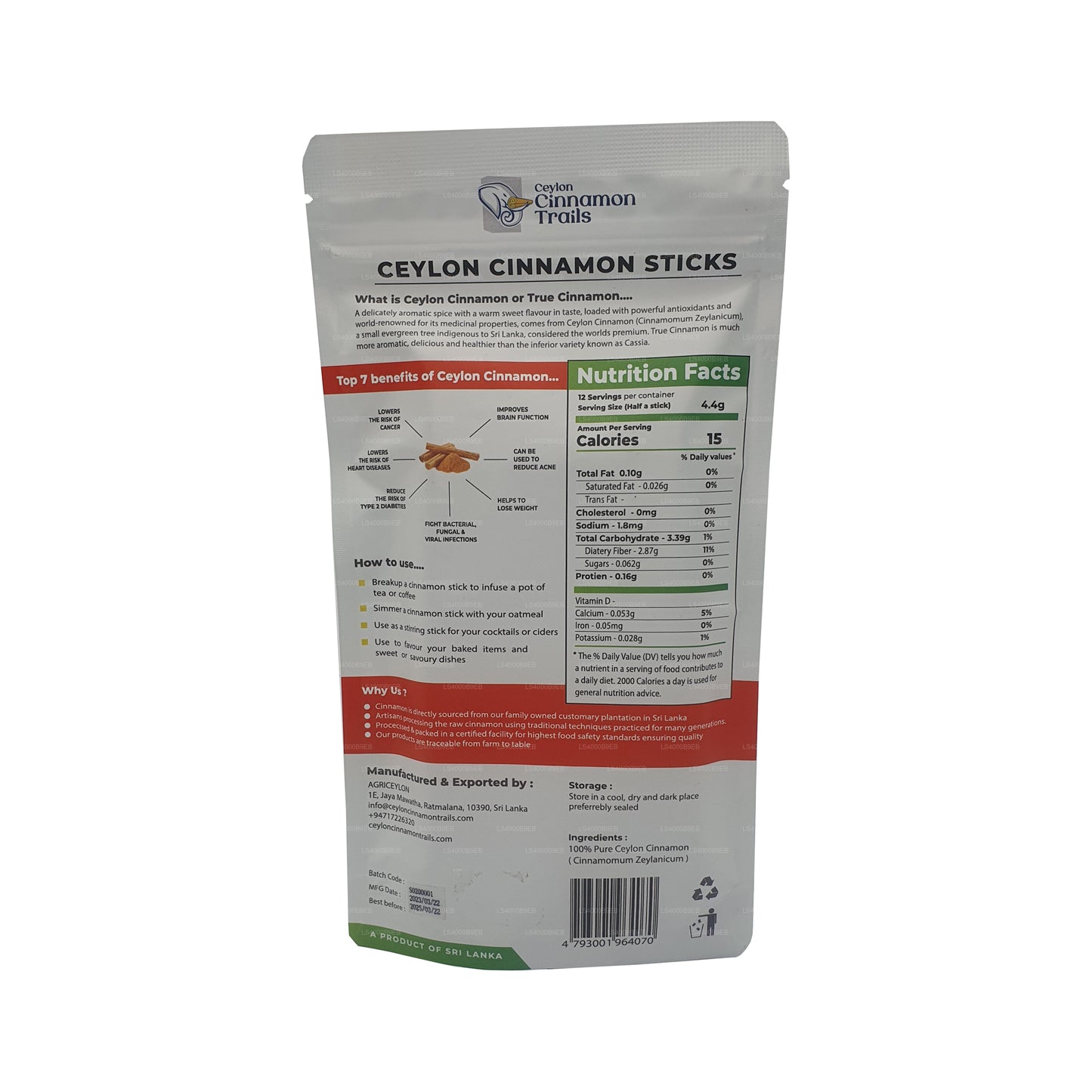 Canela Ceylon Cinnamon Trails en rama (50 g)