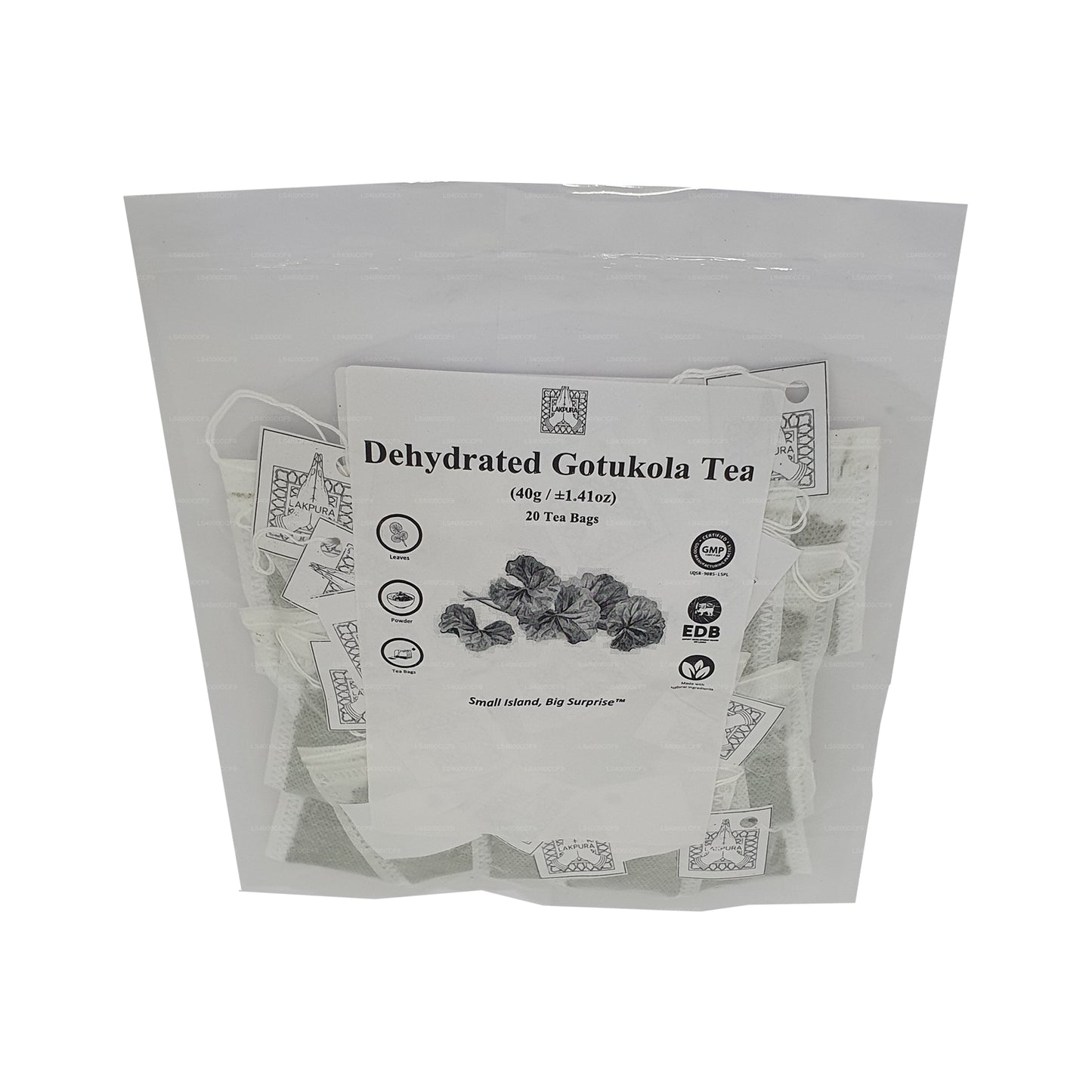 Bolsitas de té Gotukola deshidratadas Lakpura (40 g) 20 bolsitas de té