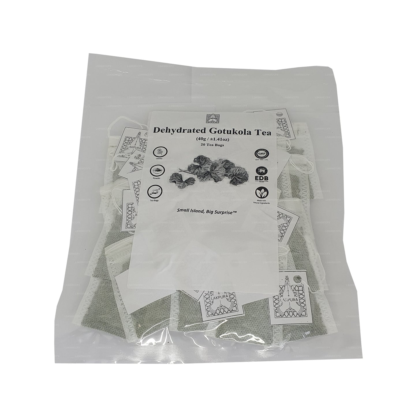 Bolsitas de té Gotukola deshidratadas Lakpura (40 g) 20 bolsitas de té