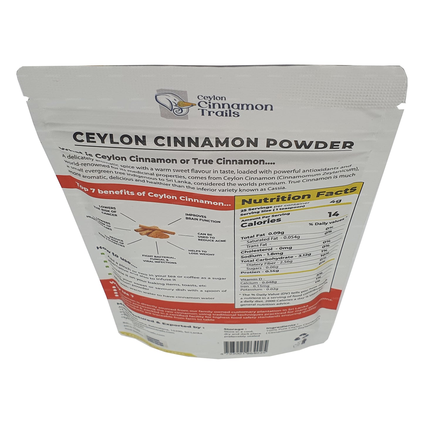 Canela en polvo Ceylon Cinnamon Trails (100 g)