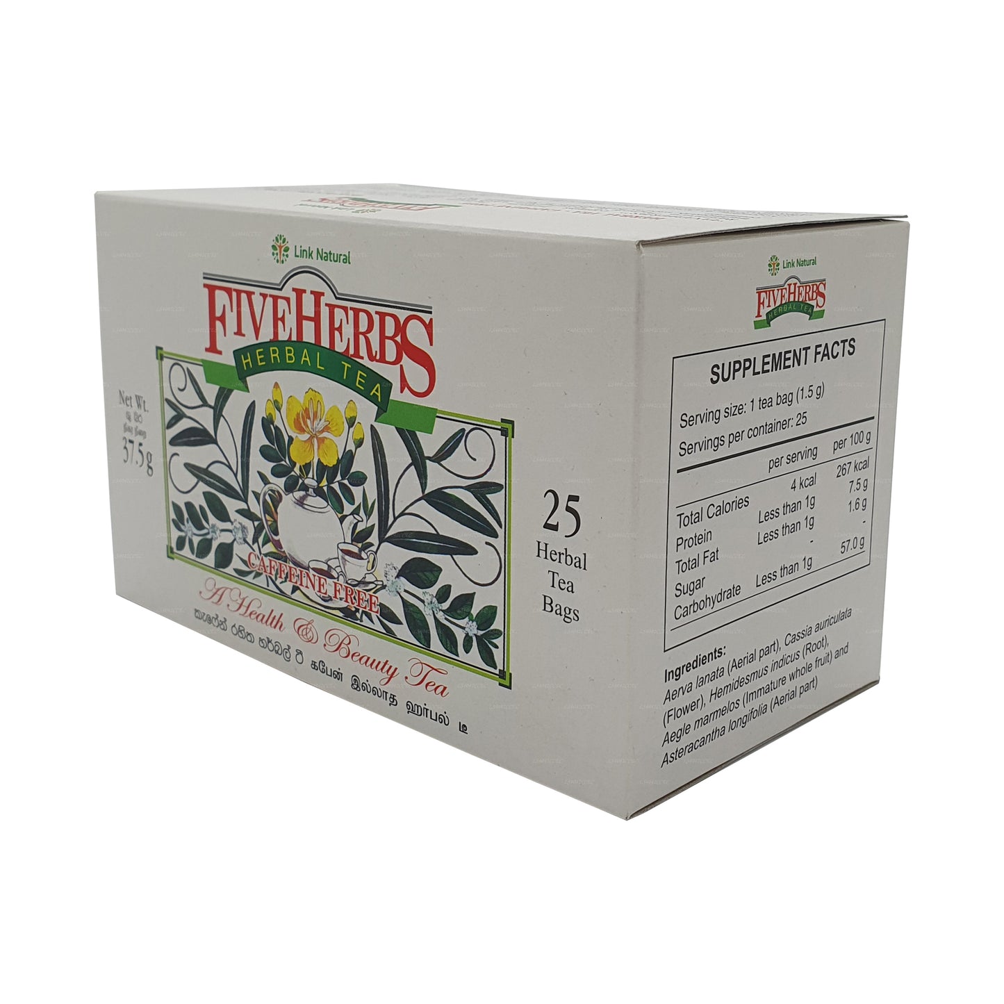 Té de hierbas ayurvédicas Link Natural Five Herbs (37,5 g), 25 bolsitas de té