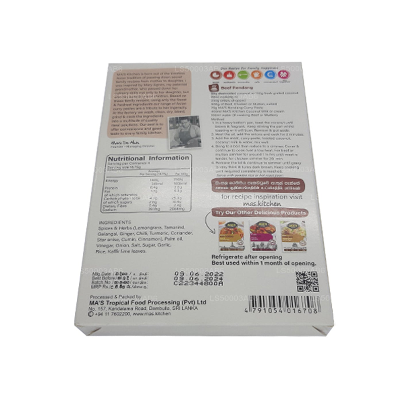 Pasta rendang indonesia de MA's Kitchen (75 g)