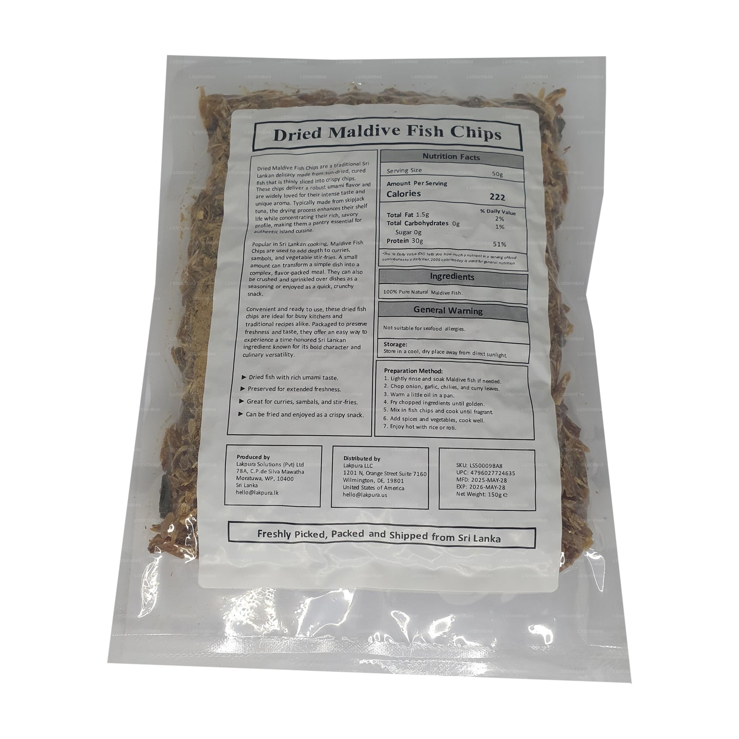 Paquete de chips de pescado Lakpura Maldive (150 g)