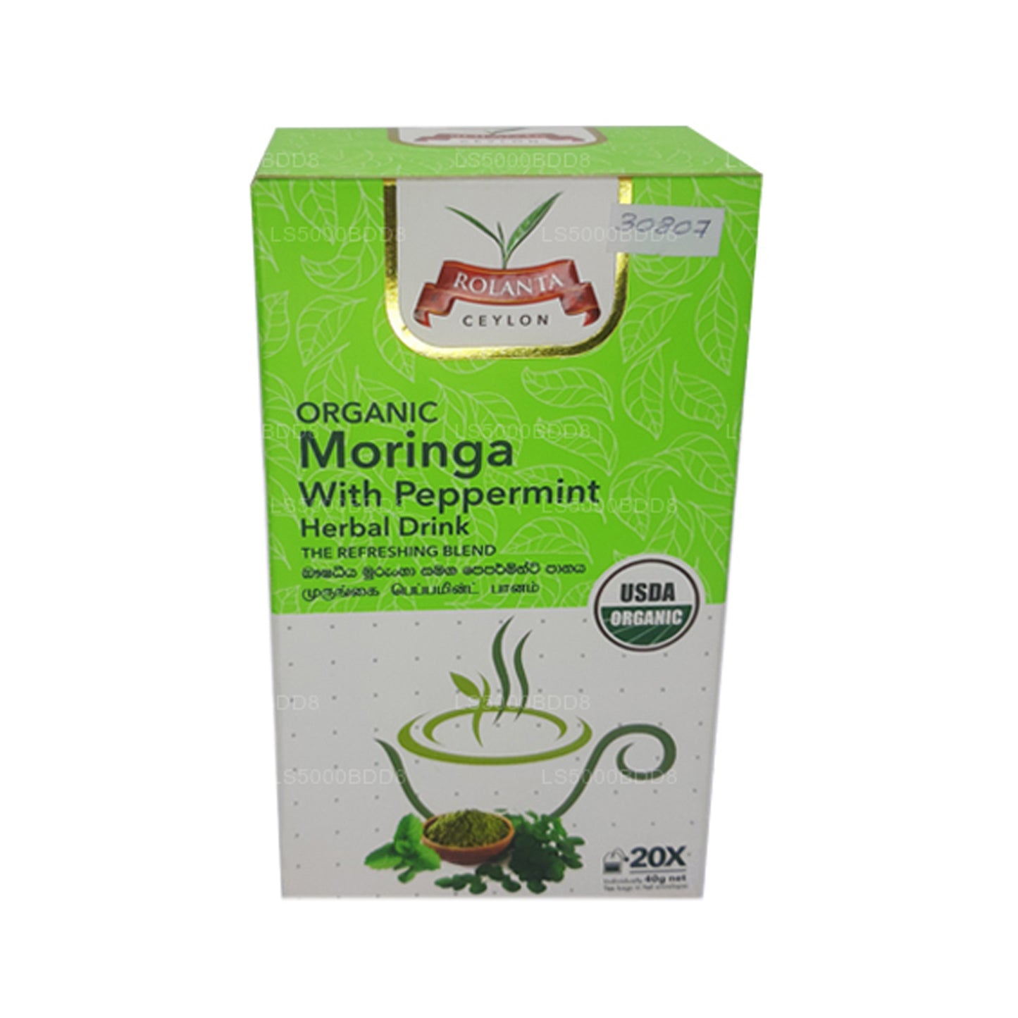 Rolanta Organic Moringa With Peppermint Herbal Drink (40g) 25 Tea Bag