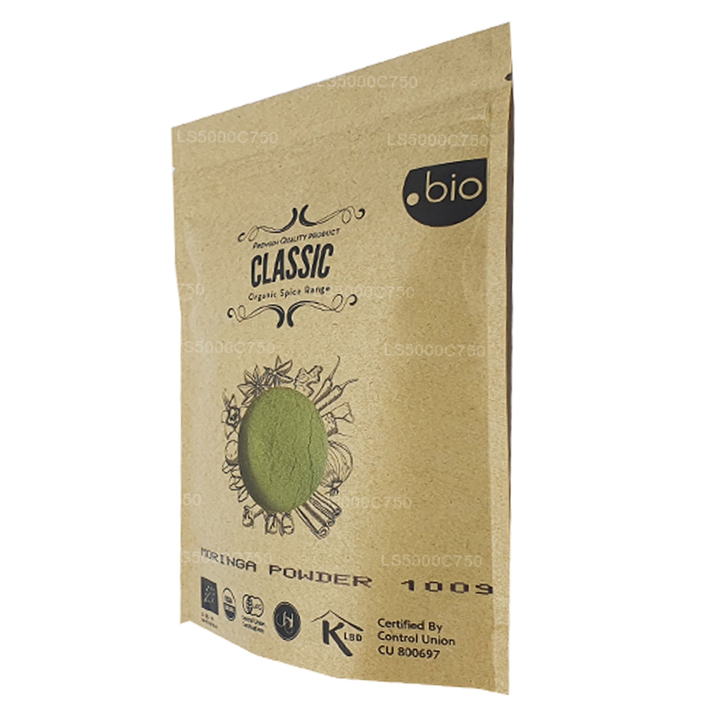 Hojas de moringa orgánicas Lakpura en polvo