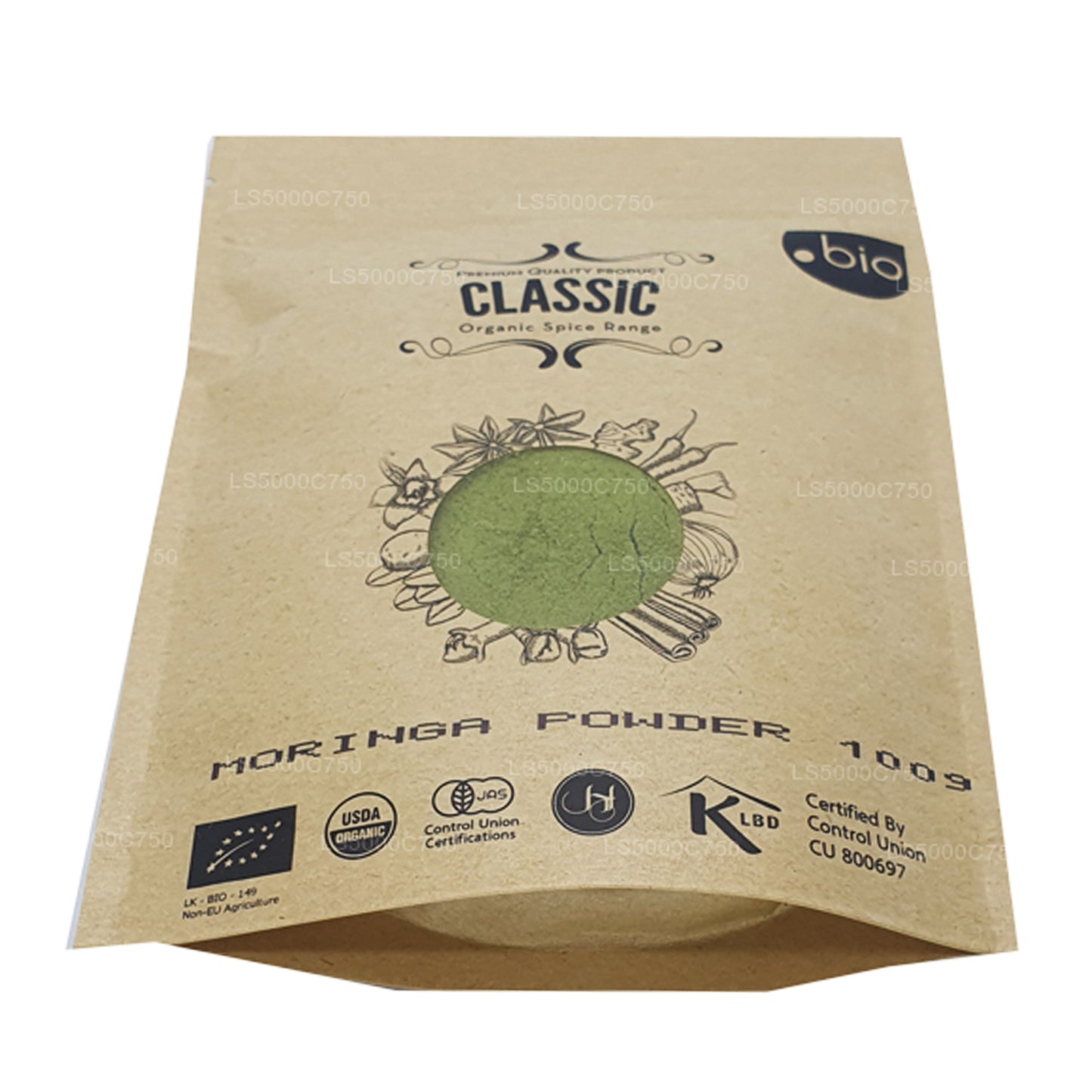 Hojas de moringa orgánicas Lakpura en polvo