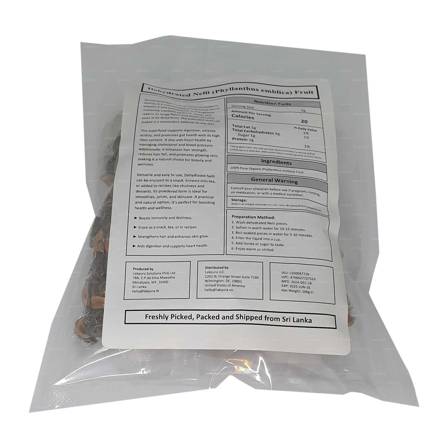 Fruta deshidratada de Nelli (Amla/Phyllanthus emblica) de Lakpura