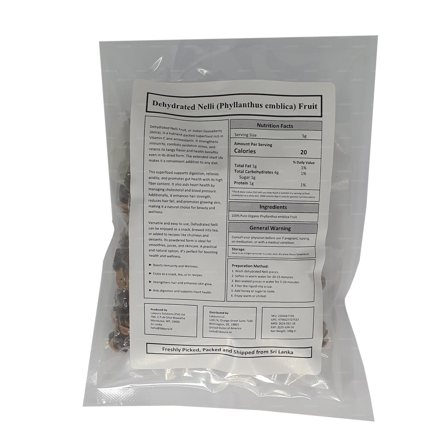 Fruta deshidratada de Nelli (Amla/Phyllanthus emblica) de Lakpura