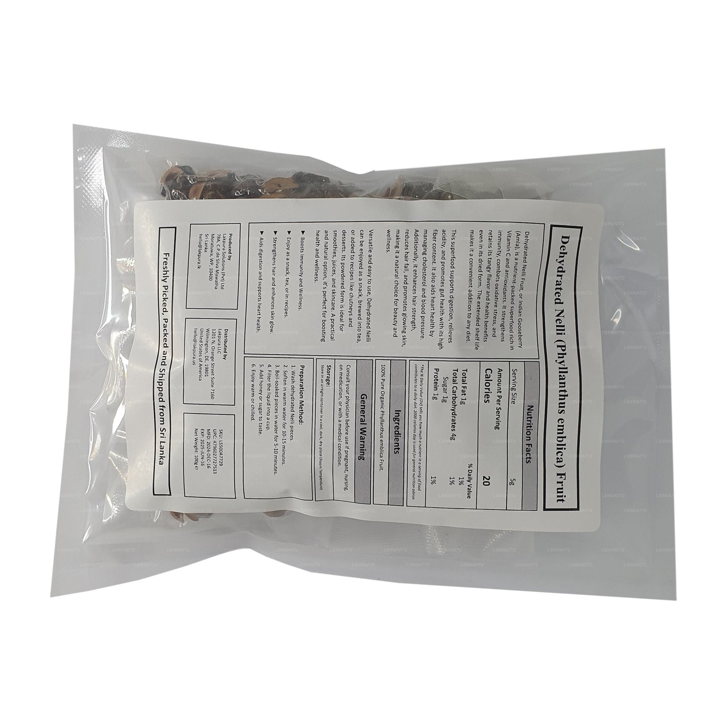 Fruta deshidratada de Nelli (Amla/Phyllanthus emblica) de Lakpura