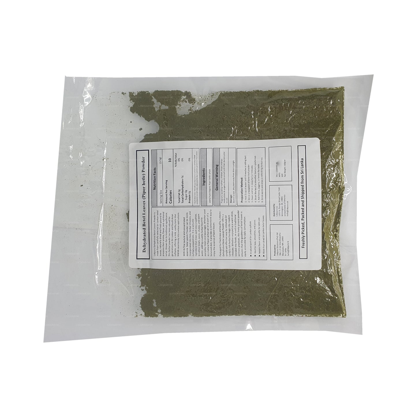 Polvo de hojas de betel deshidratadas Lakpura (100 g)