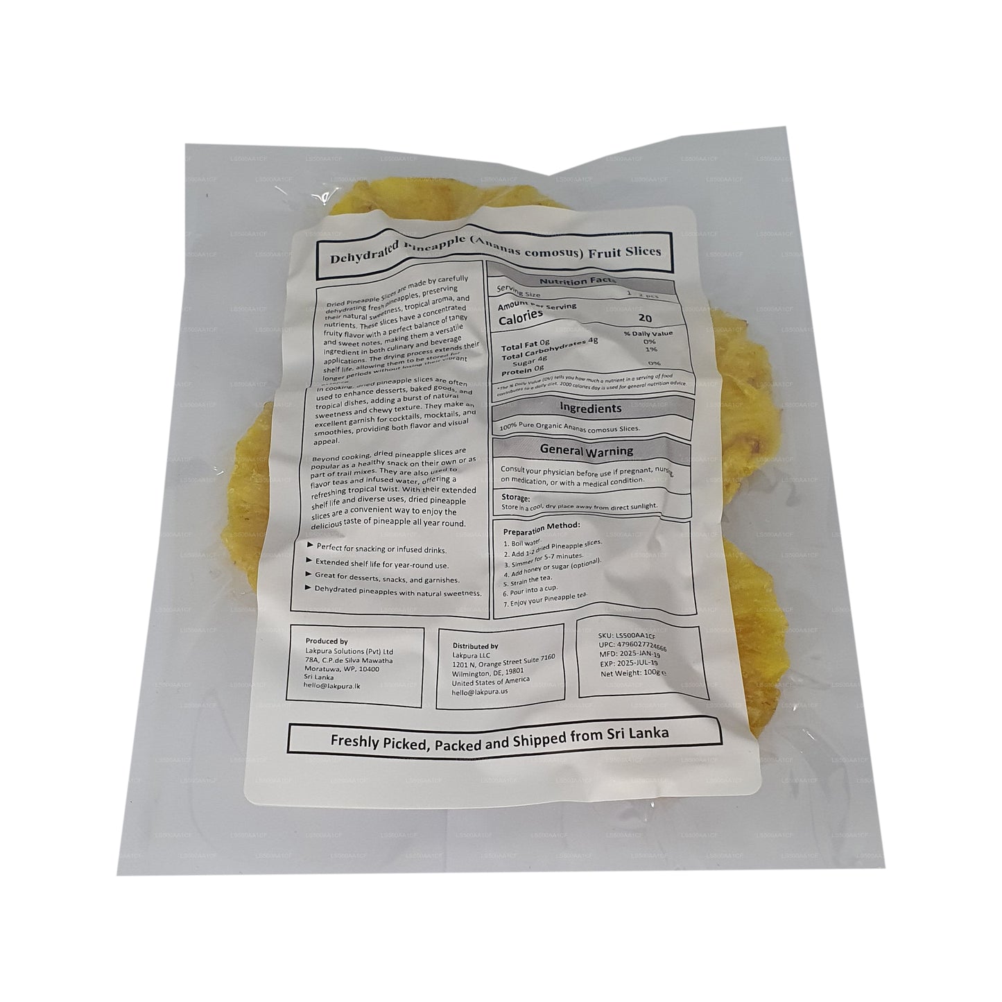 Rebanadas de piña natural deshidratada Lakpura