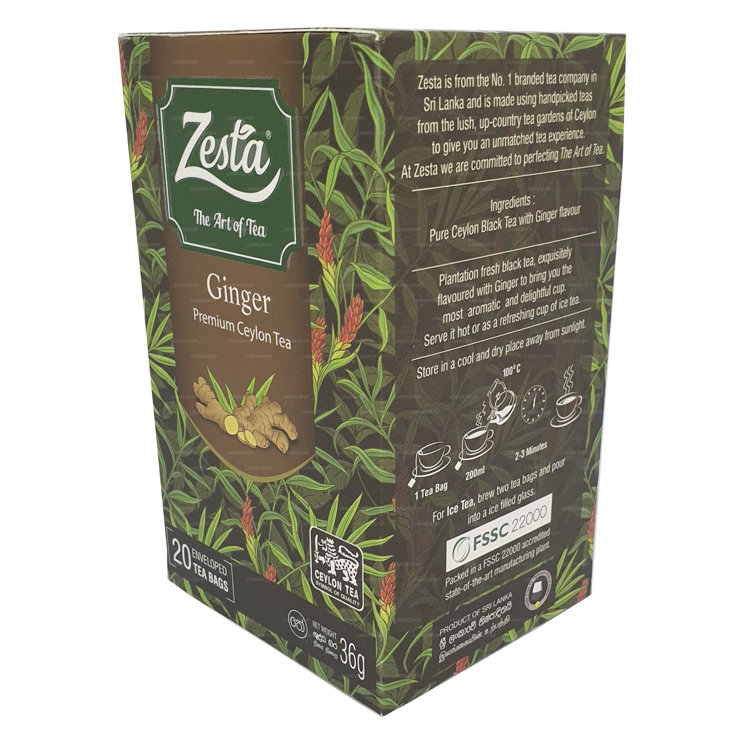 Té de Ceilán Zesta Ginger Premium (36 g) 20 bolsitas de té