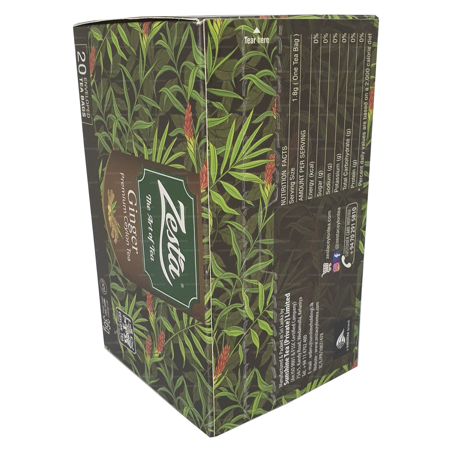 Té de Ceilán Zesta Ginger Premium (36 g) 20 bolsitas de té