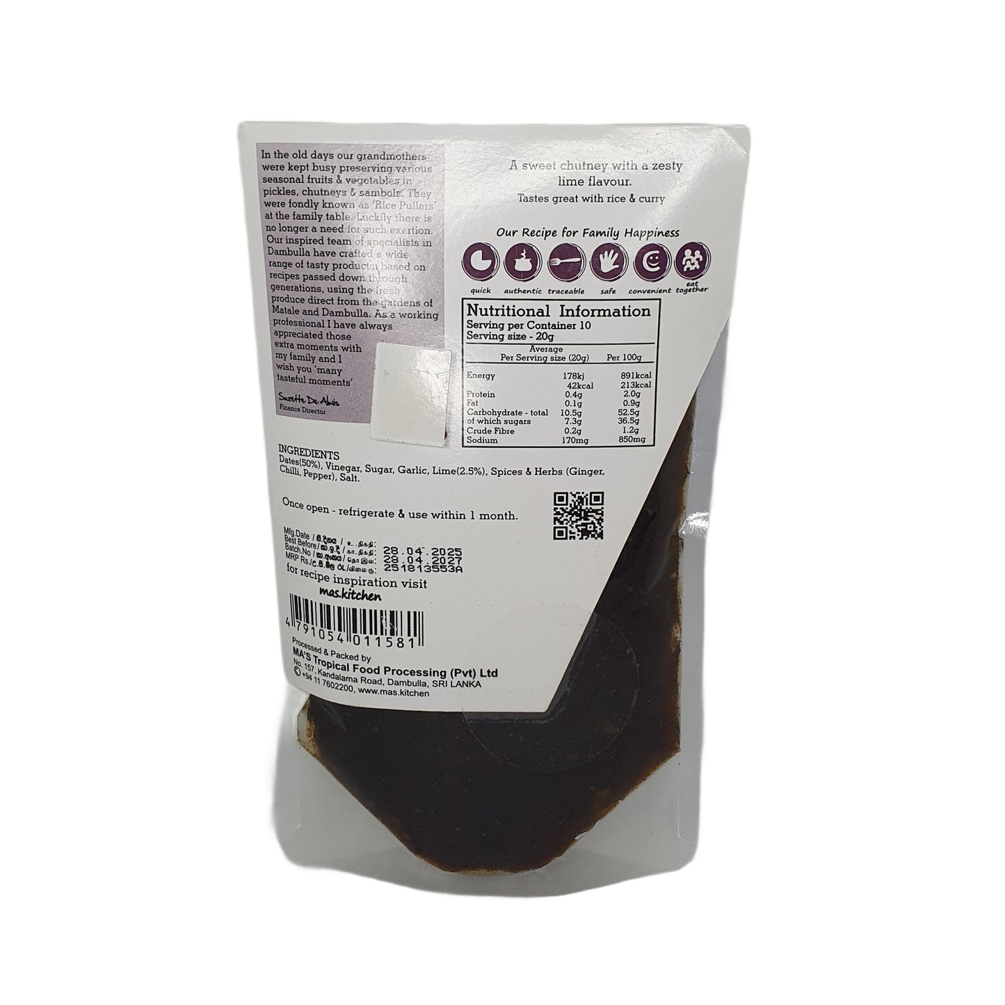 Chutney de dátiles y lima de MA Kitchen (200 g)