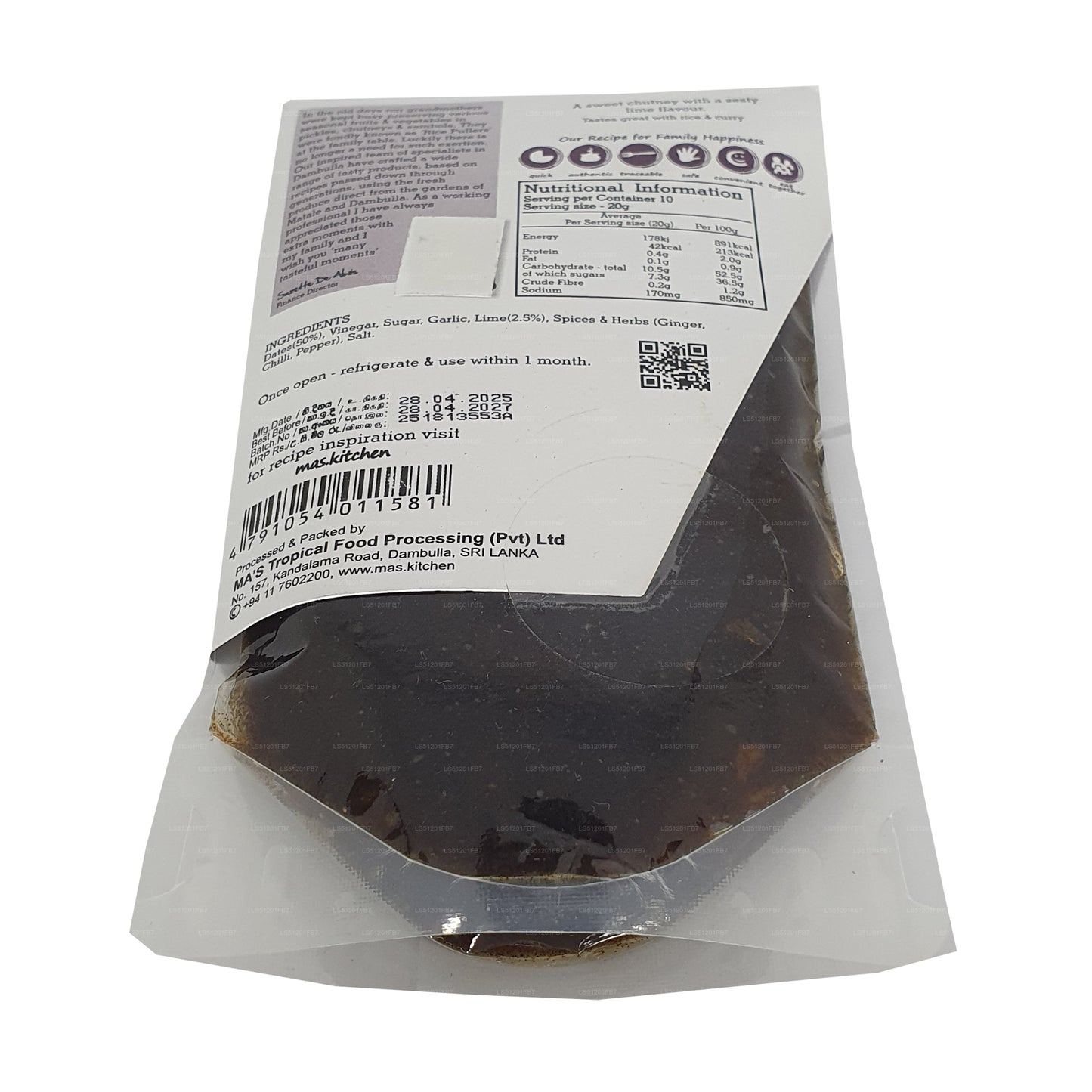 Chutney de dátiles y lima de MA Kitchen (200 g)