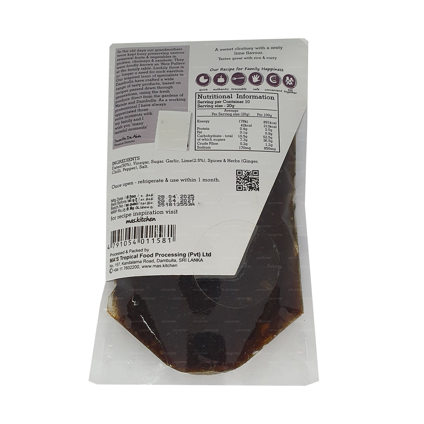 Chutney de dátiles y lima de MA Kitchen (200 g)