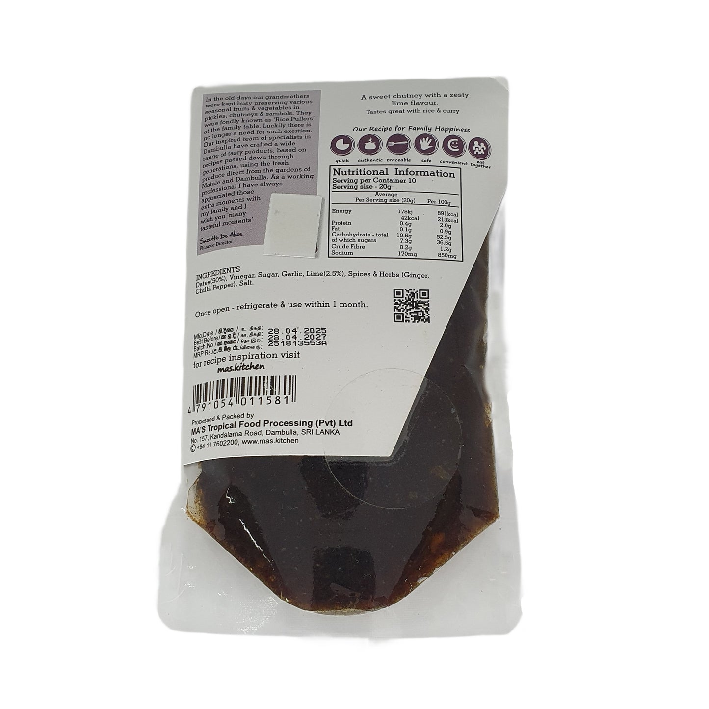 Chutney de dátiles y lima de MA Kitchen (200 g)