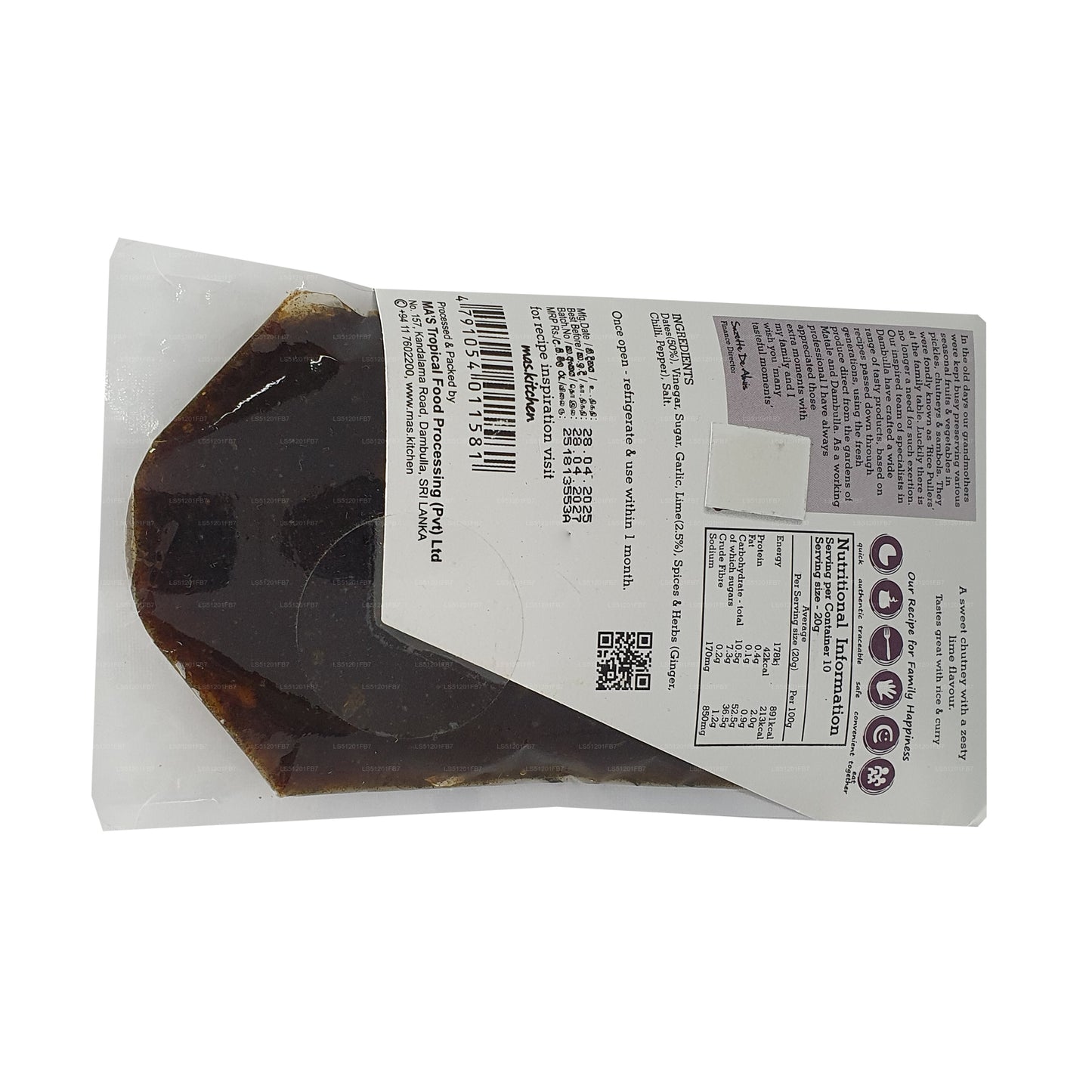 Chutney de dátiles y lima de MA Kitchen (200 g)