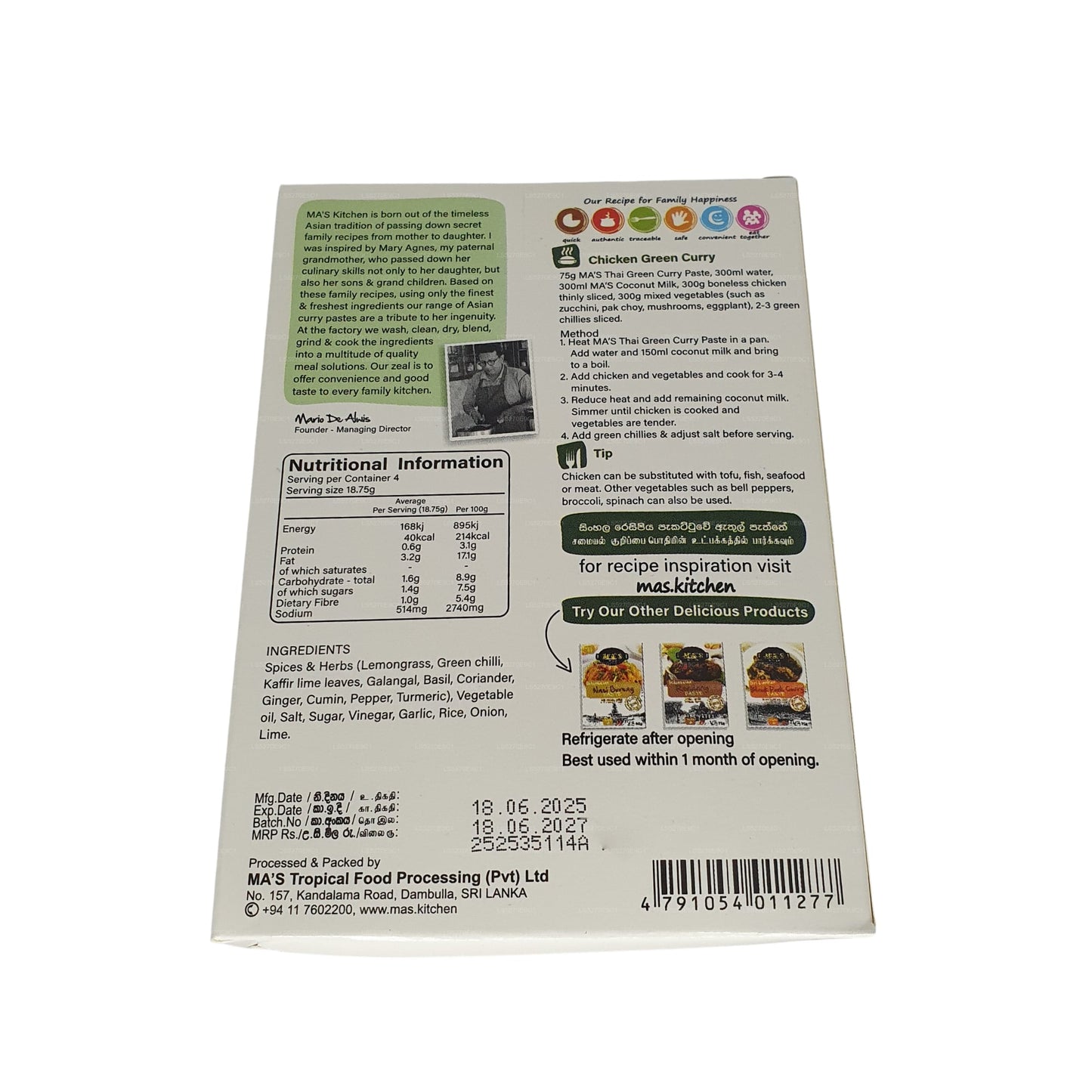 Pasta de curry verde tailandesa MA's Kitchen (60 g)