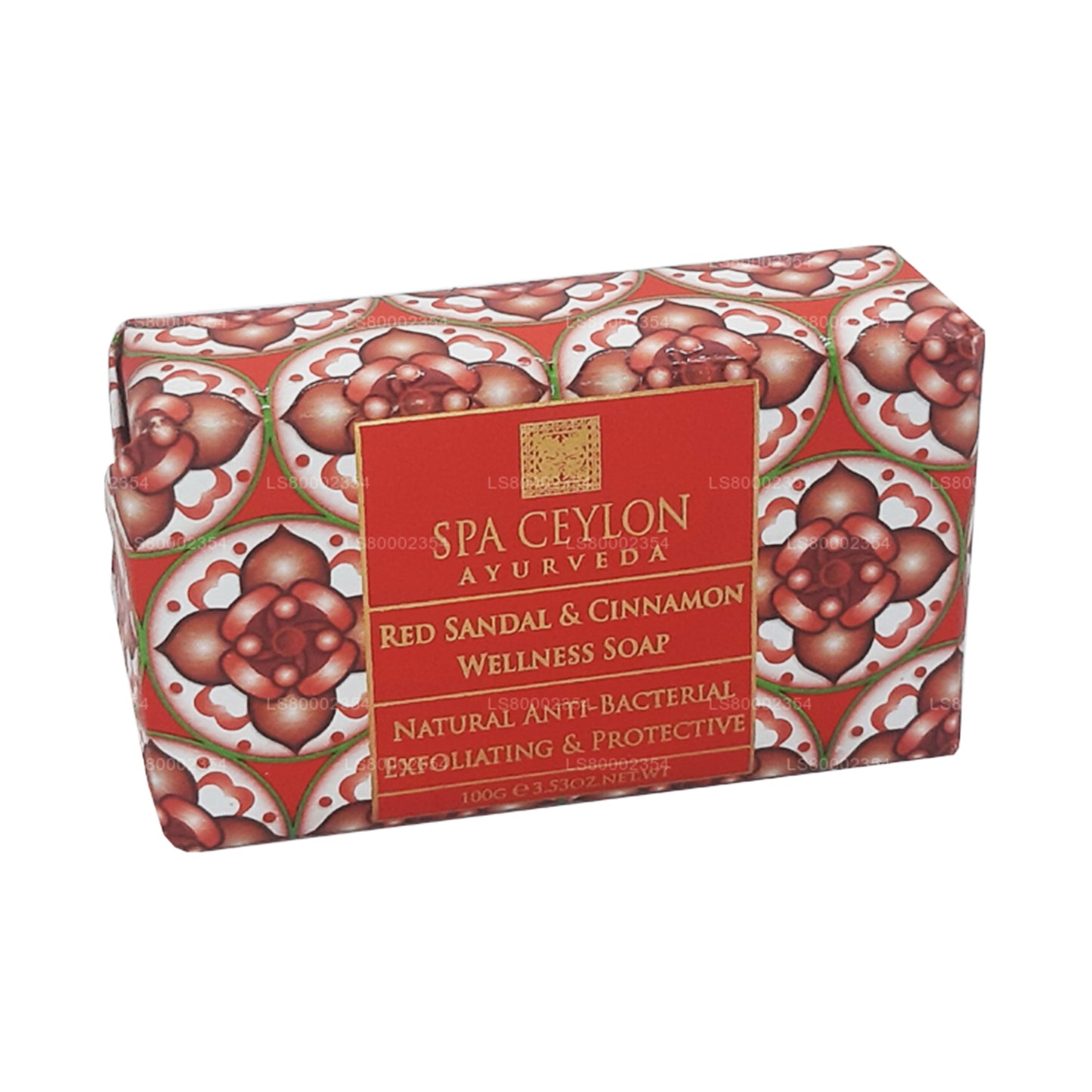 Jabón de bienestar exfoliante antibacteriano Spa Ceylon con sándalo rojo y canela (100 g)