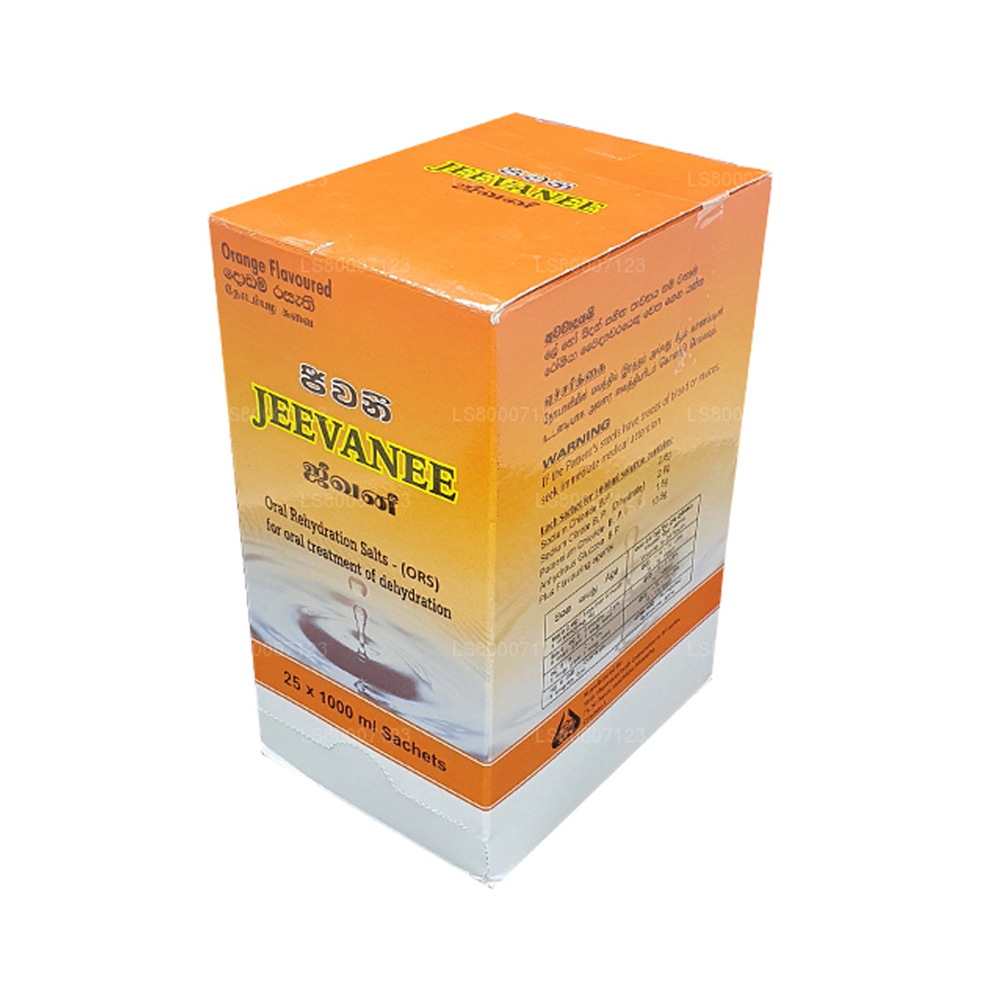 Sales de rehidratación oral Jeevanee con sabor a naranja (25 sobres)