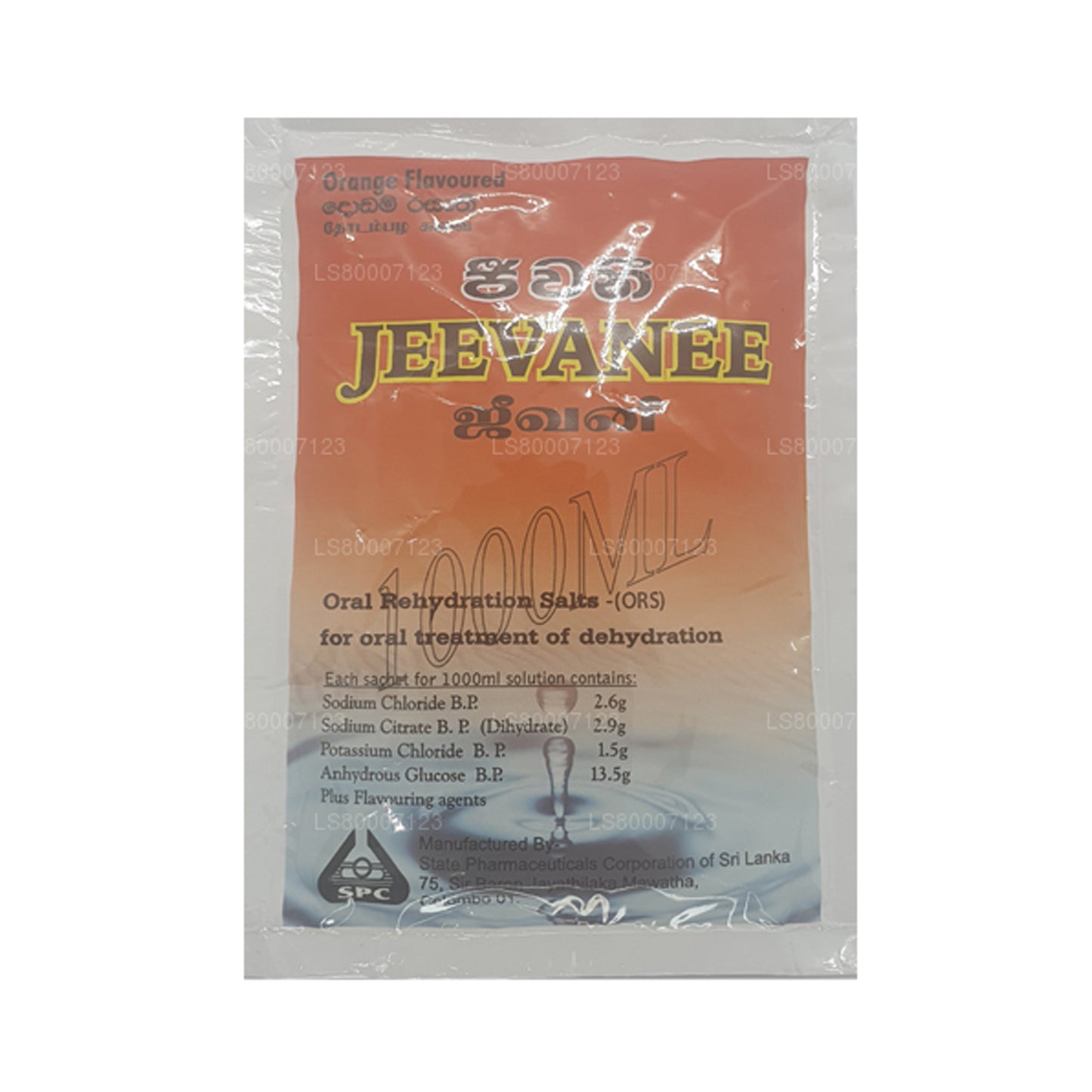 Sales de rehidratación oral Jeevanee con sabor a naranja (25 sobres)