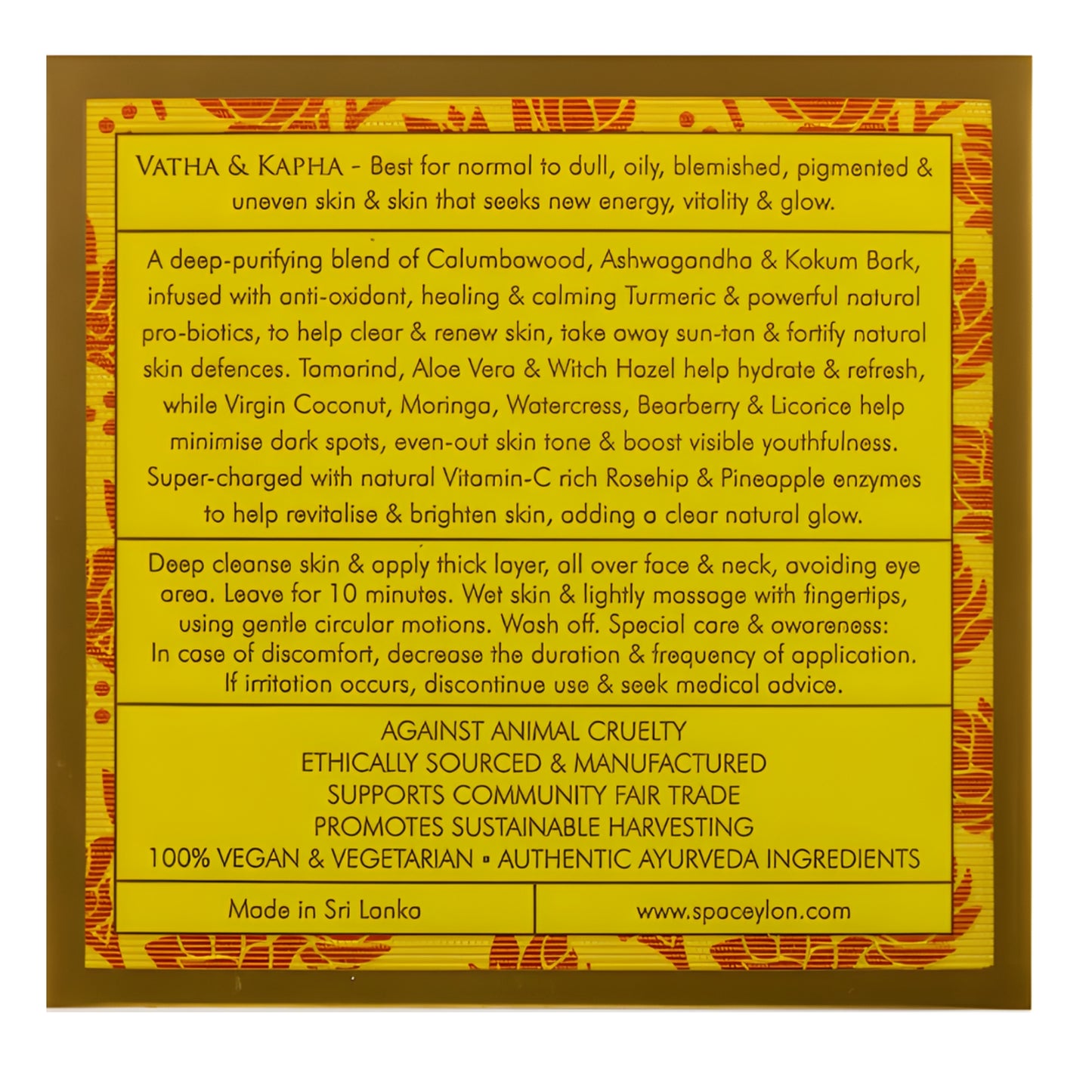 Mascarilla facial de arcilla exfoliante Spa Ceylon Trumeric, Vitamin C Glow (200 g)