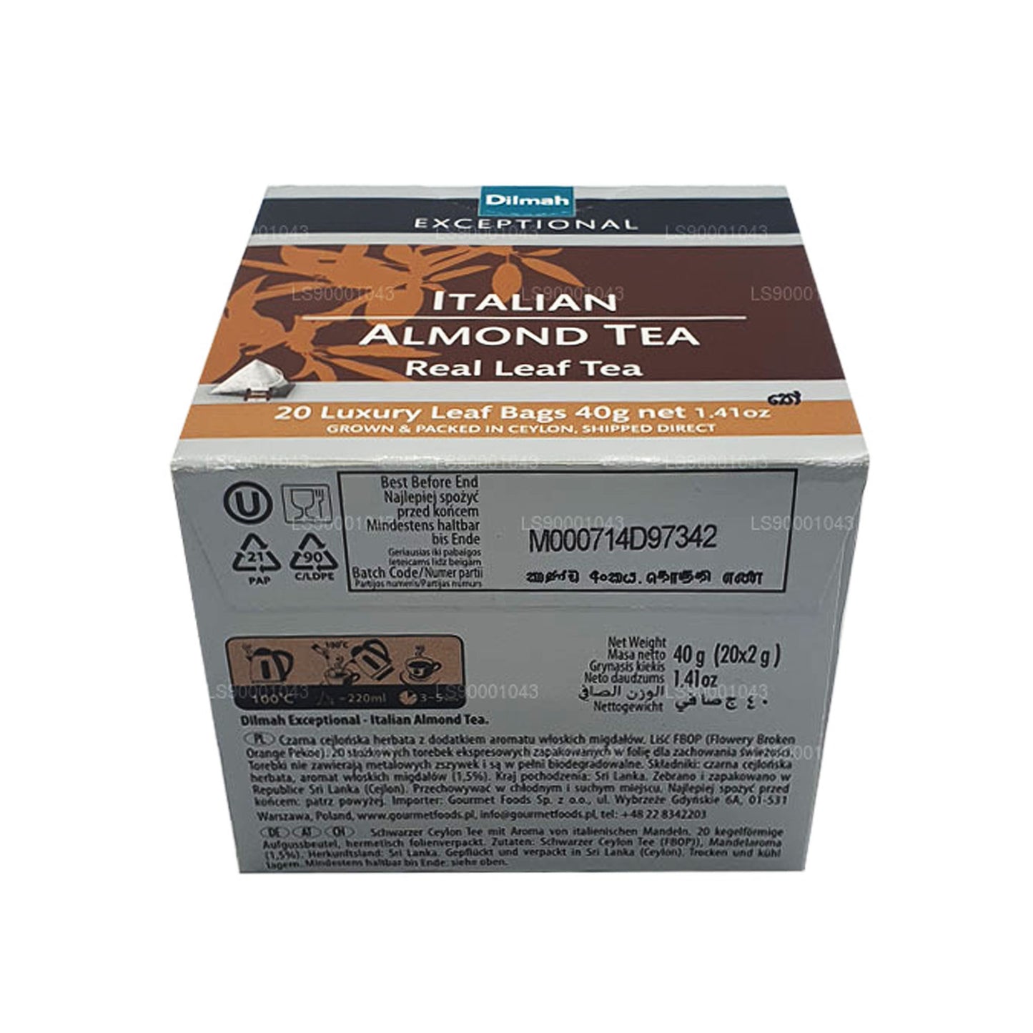 Té Dilmah Exceptional de hojas reales de almendras italianas (40 g), 20 bolsitas de té