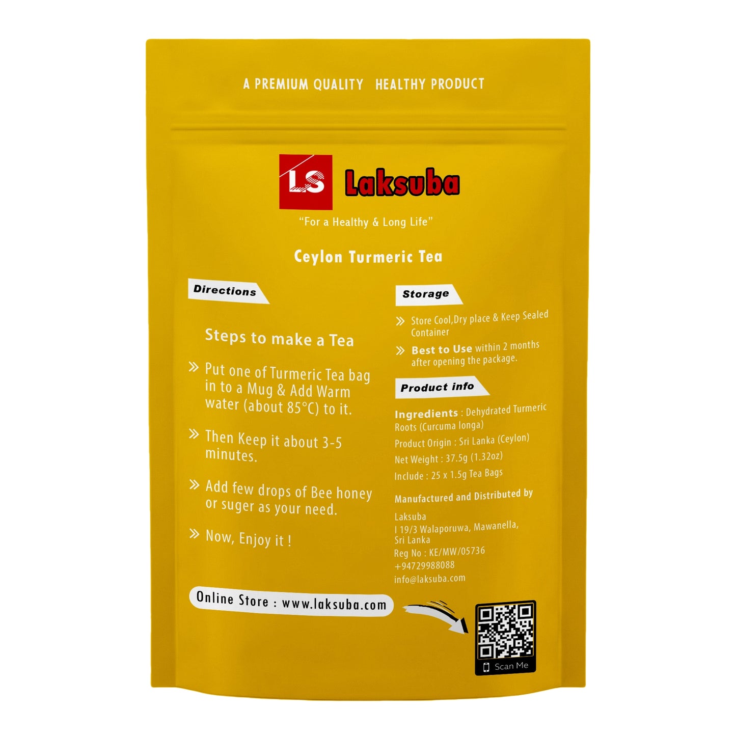 Té de cúrcuma Laksuba de Ceilán (37,5 g) 25 bolsitas