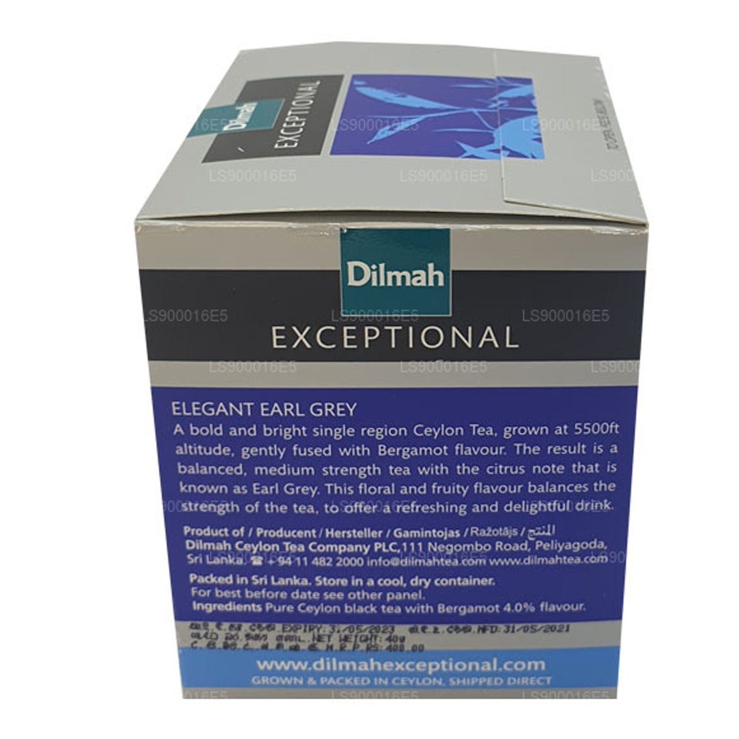 Té de hojas reales Dilmah Exceptional Elegant Earl Grey (40 g) 20 bolsitas de té